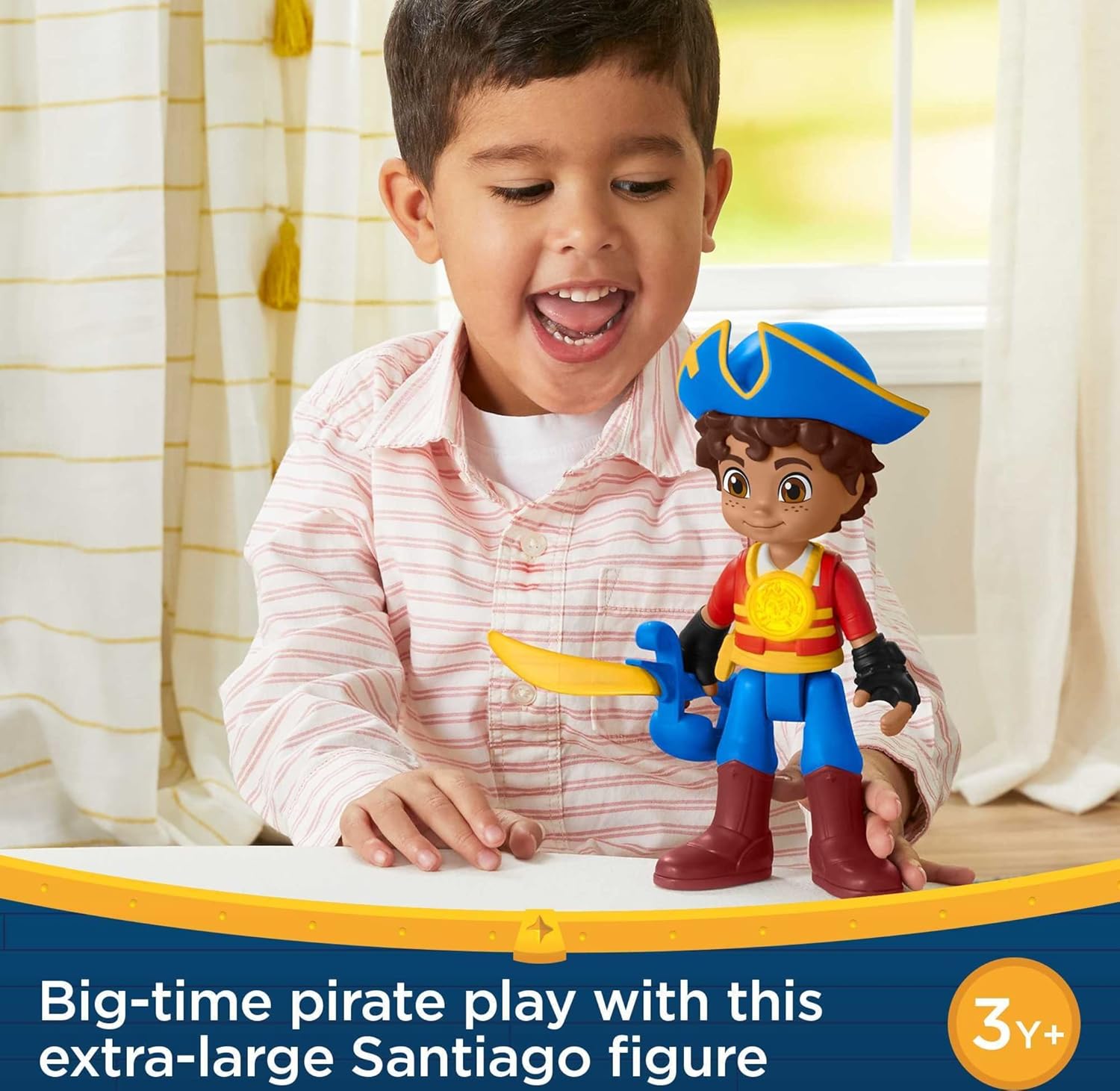 Fisher-Price Preschool Toy Santiago of The Seas Light-Up Talking Santiago, 9-Inch Poseable Pirate Figure for Pretend Play Kids Ages 3+ Years