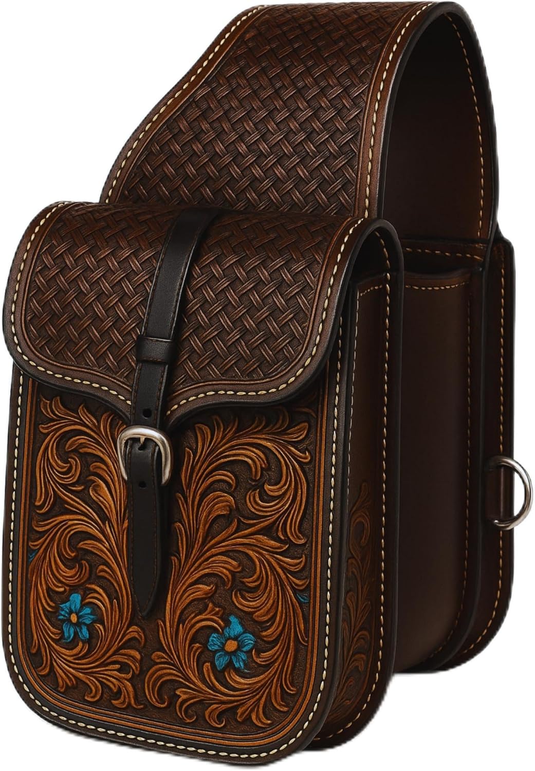 Alice International Premium Equestrian Saddle Bag – Stylish and Functional Organize Your Gear in Style Horse Saddle Bag Tooled Carved Pack Equipment Size: 10” L x 10” W x 3 ½” D inches M72