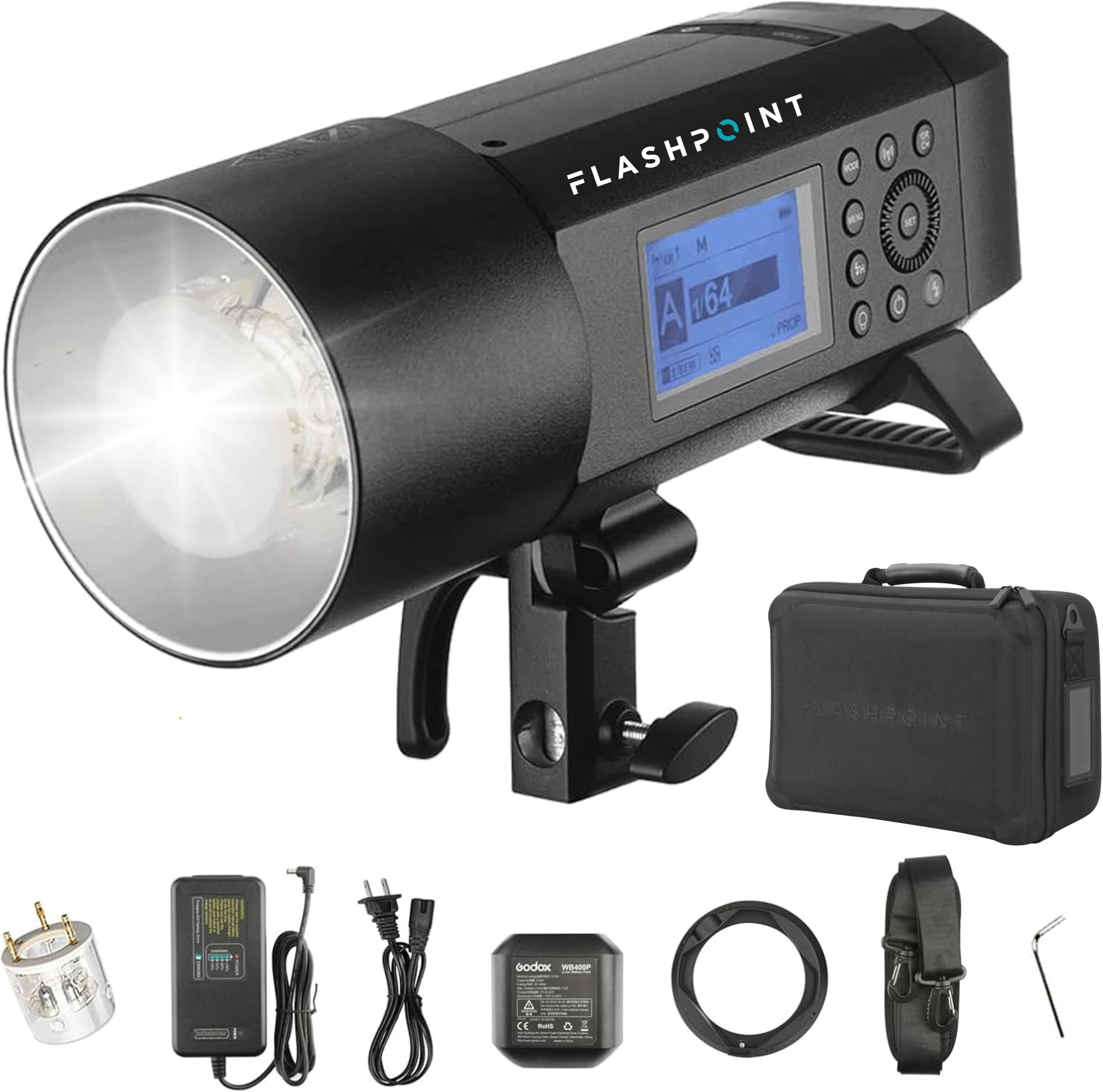Flashpoint XPLOR 400 PRO TTL Li-ion Battery-Powered HSS Strobe Light with Built-in R2 2.4GHz, Bowens Mount 400w Wireless Monolight with 390 Full-Power Flashes for Outdoor Strobe Light