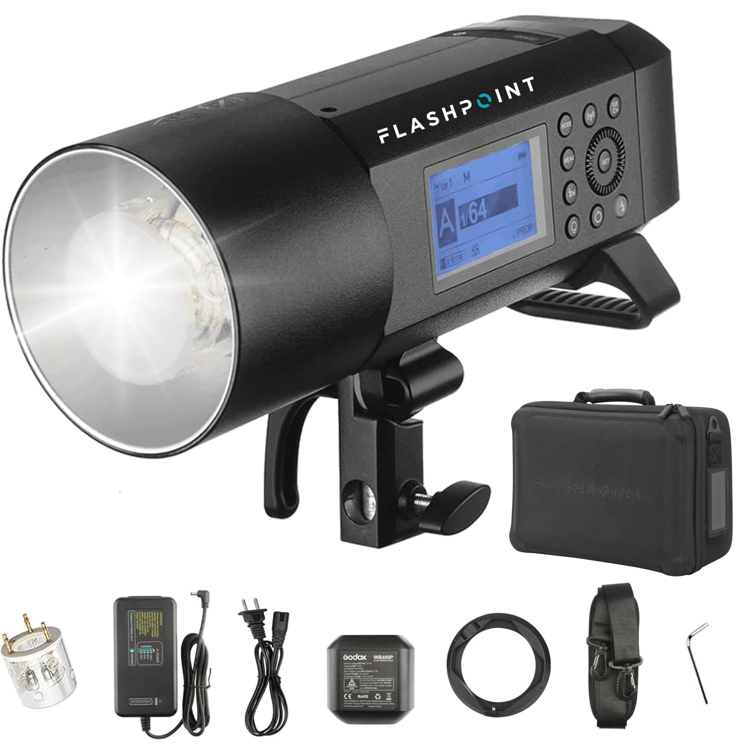 Flashpoint XPLOR 400 PRO TTL Li-ion Battery-Powered HSS Strobe Light with Built-in R2 2.4GHz, Bowens Mount 400w Wireless Monolight with 390 Full-Power Flashes for Outdoor Strobe Light