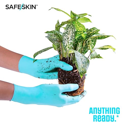 Miniatura 5 de SAFESKIN Guantes desechables de nitrilo, para trabajos medianos, sin polvo, para manipulación de alimentos, primeros auxilios, limpieza, jardinería,