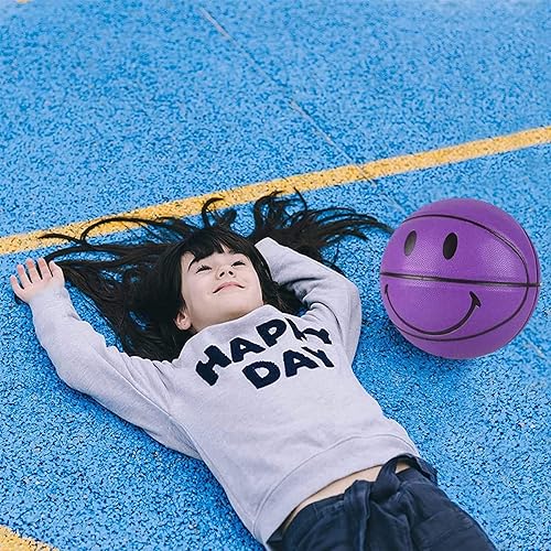 Miniatura 10 de MINDCOLLISION Balón de baloncesto de cara sonriente, piel sintética que absorbe la humedad, suave, buen agarre, entrenamiento y competencia en
