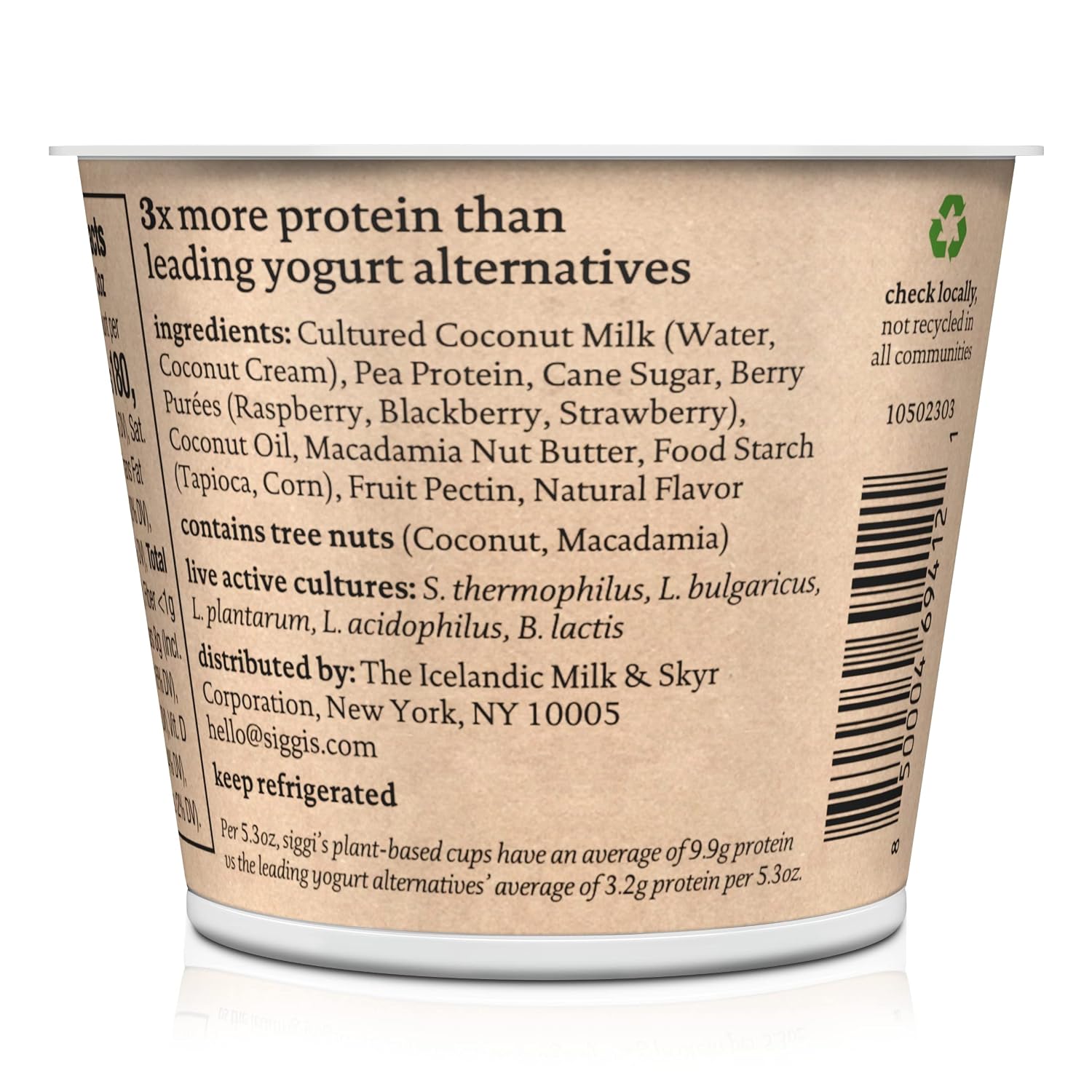 siggi's® Plant-Based Coconut Blend, Mixed Berry, 5.3 oz. Cup – Single Serving Dairy Free Snack, More Protein Than Sugar