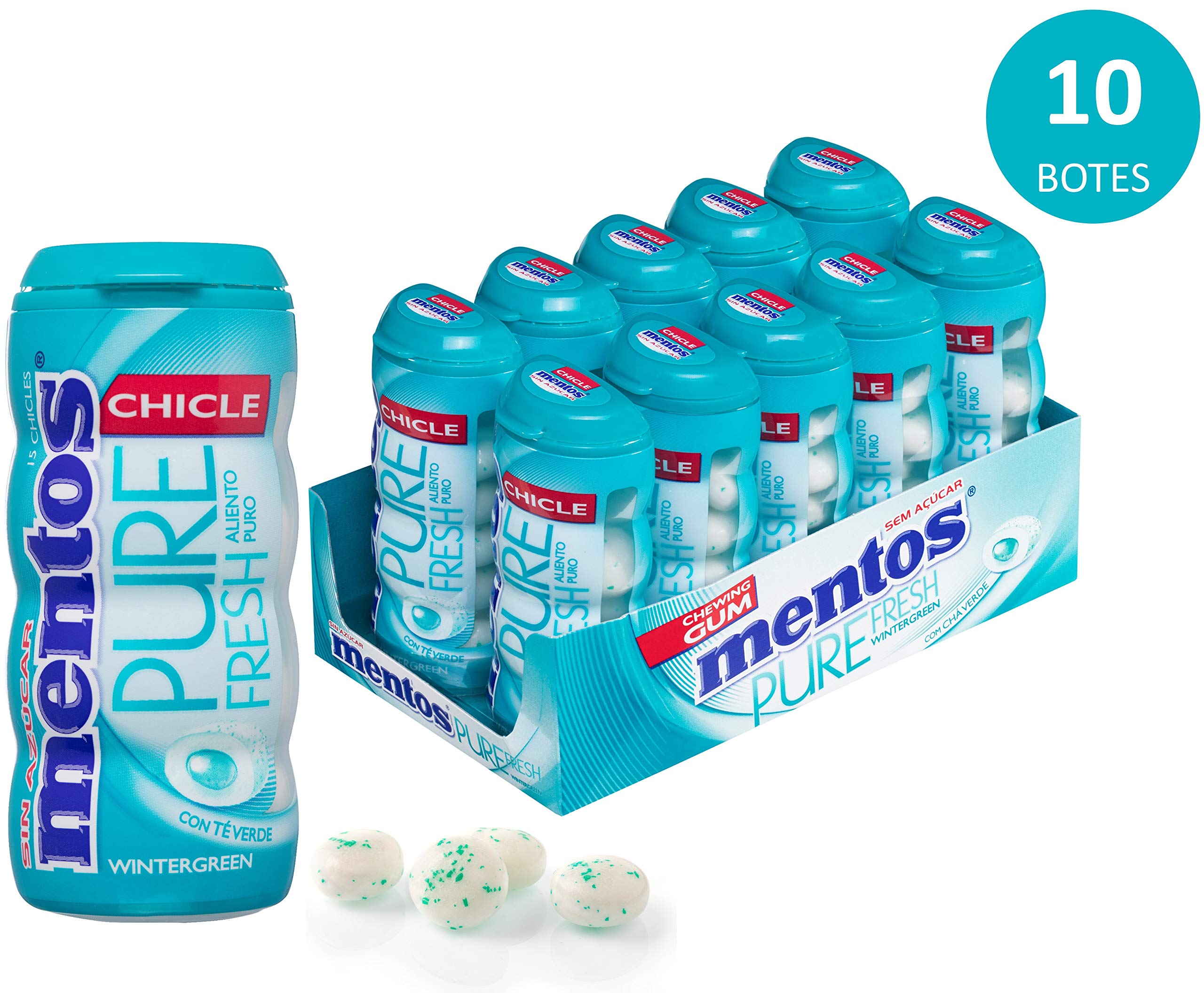 Mentos Chicle Menta Verde Sin Azúcar Sabor Wintergreen 30g Paquete de 10