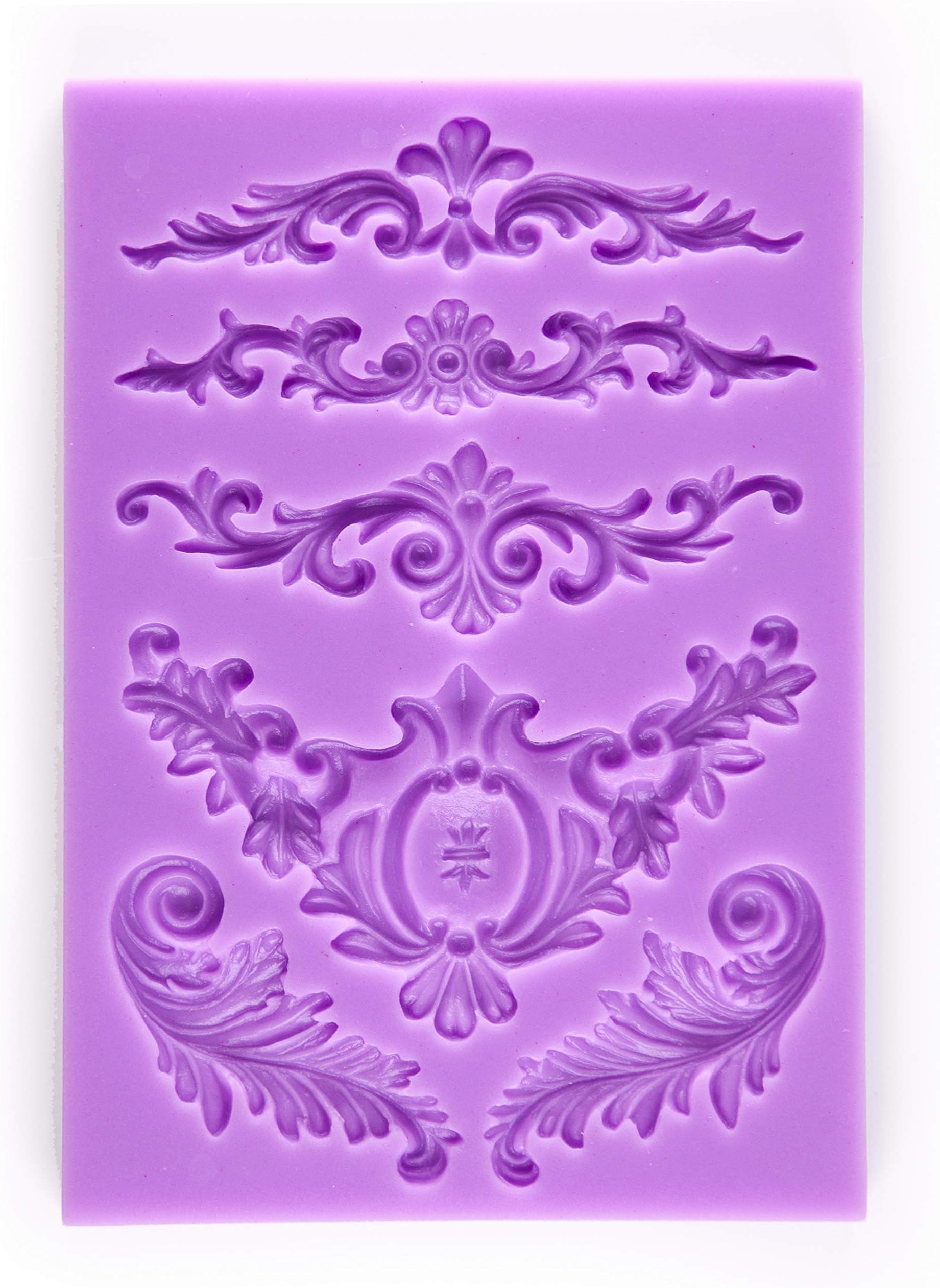 Baroque Vintage Curlicues Scroll Lace Fondant Silicone Mold High Definition Quality Cupcake DIY Birthday Topper Cake Border Decoration Wedding Party Tool for Sugarcraft, Polymer Clay