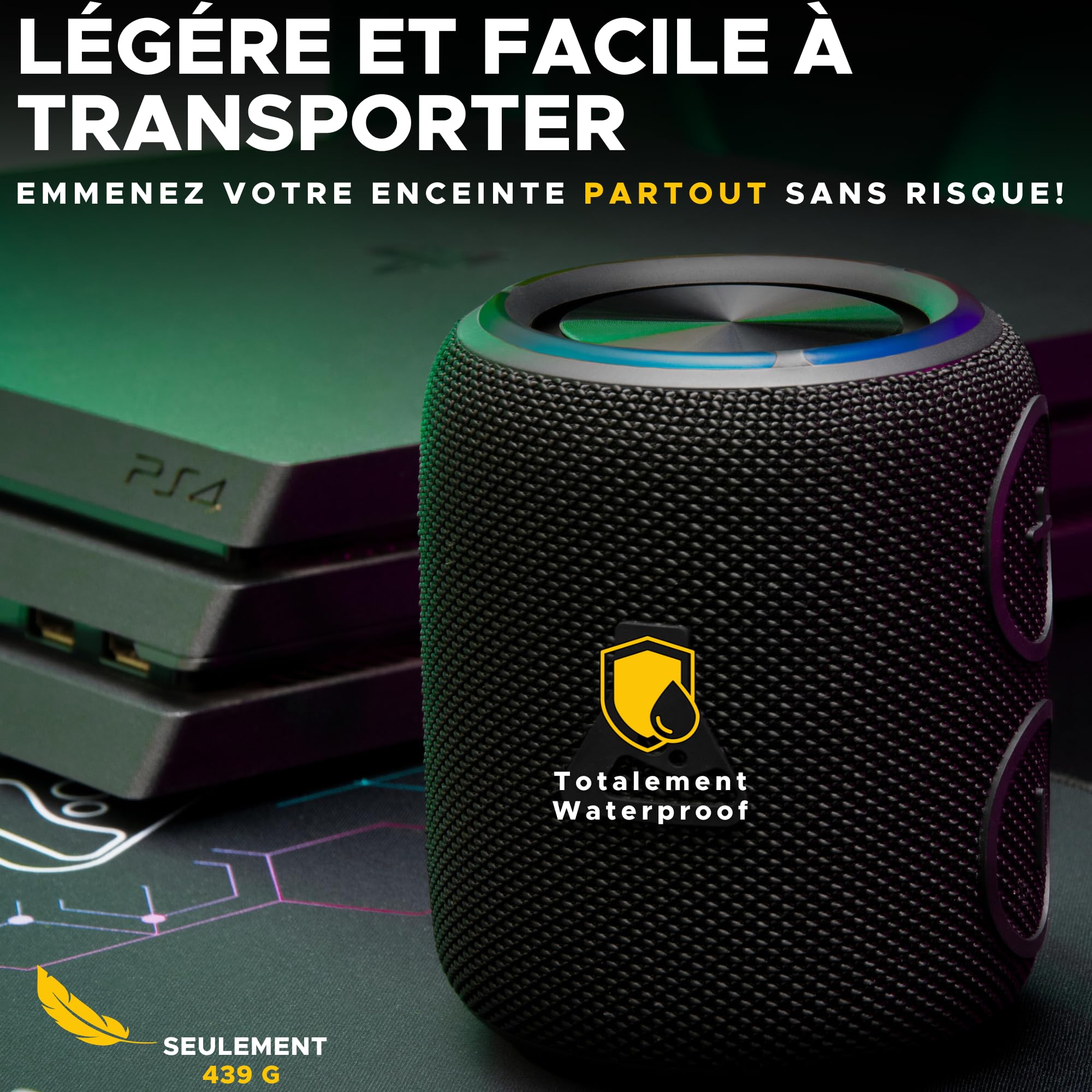 The G-Lab Klub Neon - Przenośny głośnik Bluetooth RGB 16W IPX7 | Bluetooth 5.0 & USB-C, 2x głośniki 8W, RGB, wodoodporne IPX7, przenośny, długi czas pracy