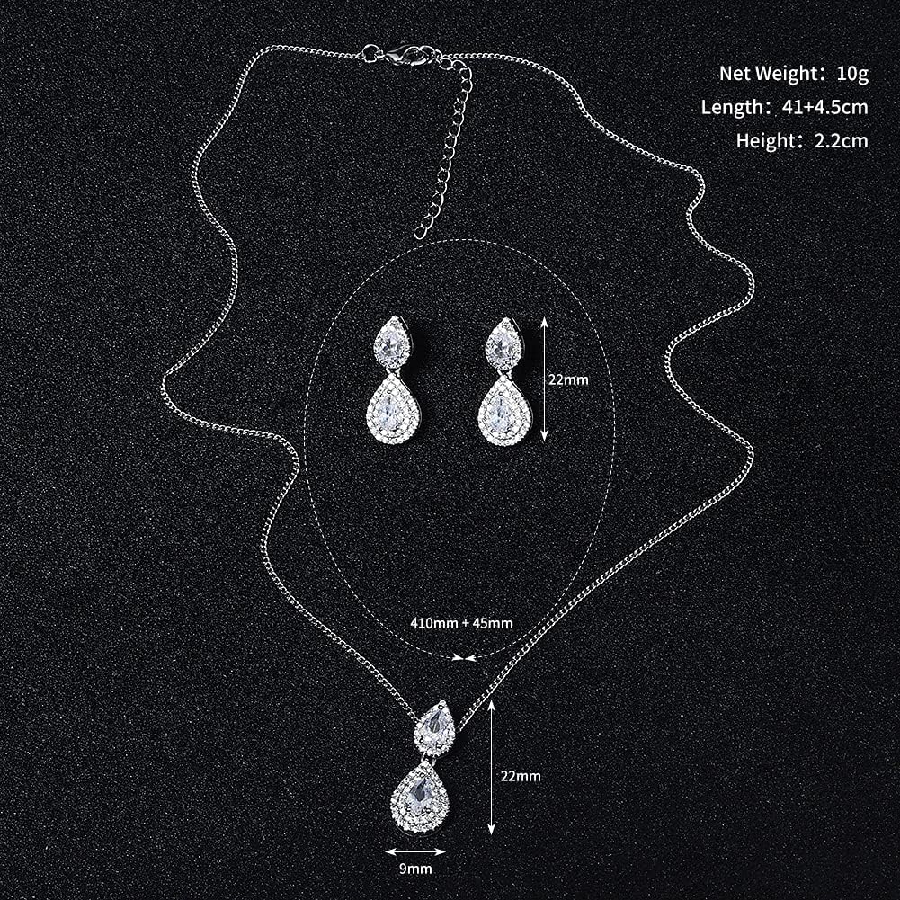 Hapibuy Zirconia Bridal Wedding Jewelry Set Teardrop Earrings Oval-Cut Halo and Bold Pear-Shaped Necklace For Bride and Women Rose Gold and Silver Color