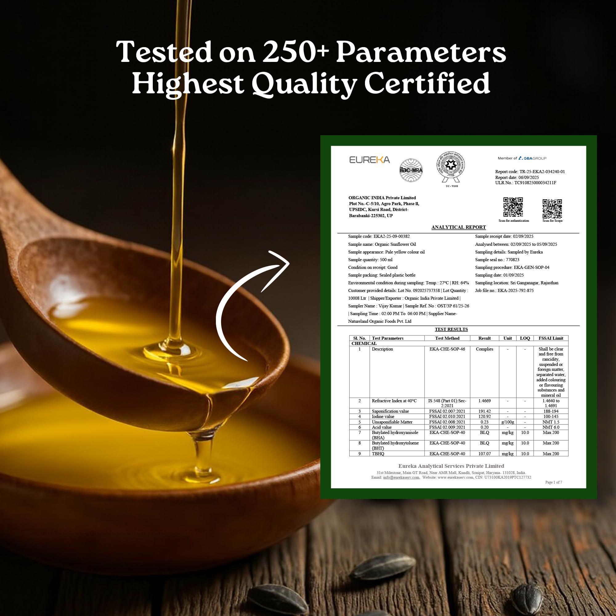 Organic India Sunflower Oil, 1000ml | Lab Tested on 250+ Parameters | Certified Organic| Cold Pressed Oil with Natural Flavours and Aroma | Extracted from Organically Grown Sunflower Seeds