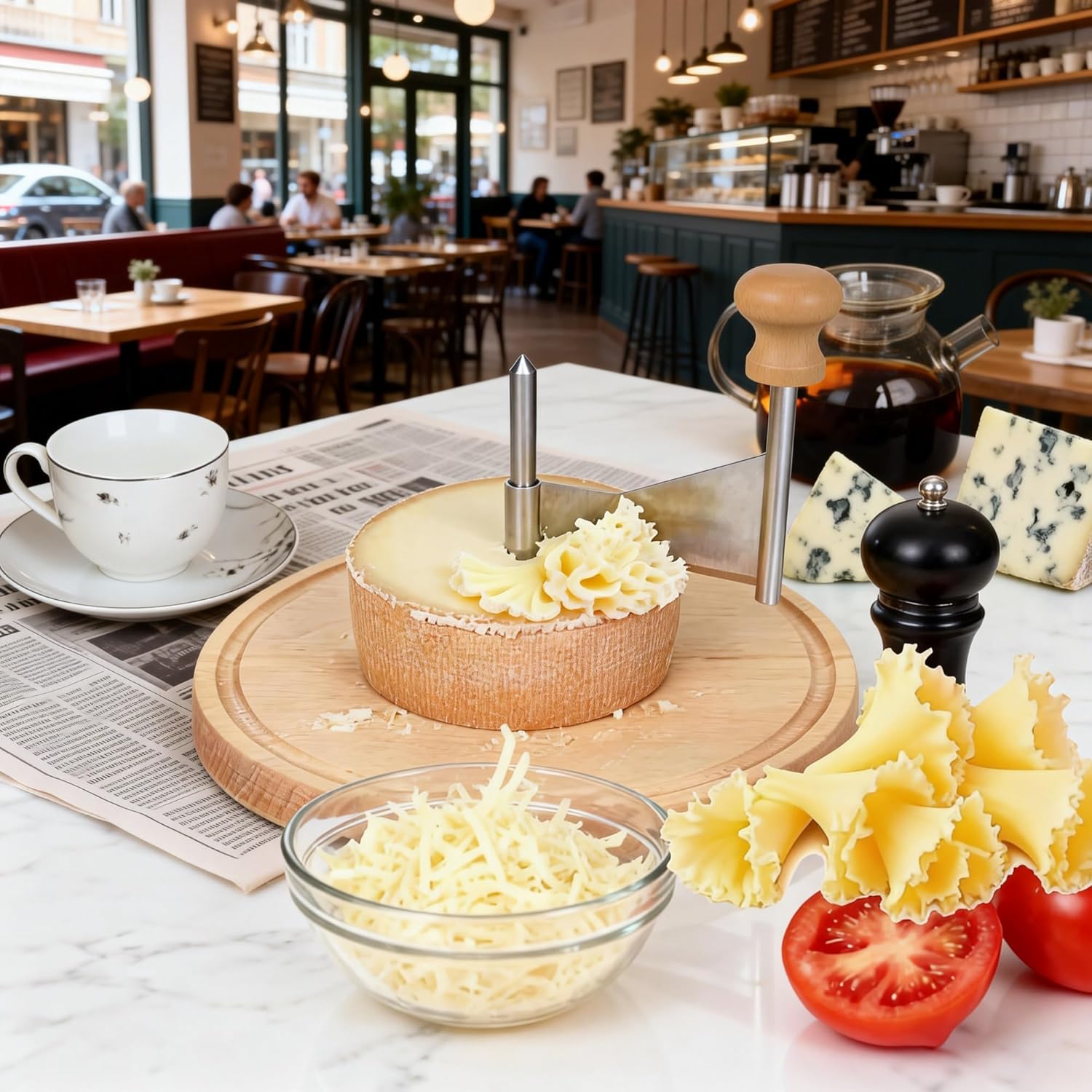 Petit Basque Cheese Wheel, Stainless Steel Cheese Butter Chocolate Shaver, Cheeses Wheel Shaver, Petit Basque Cheeses Curler for Restaurants, Cafes, Dessert Shops, Home(Multifunctional Style)