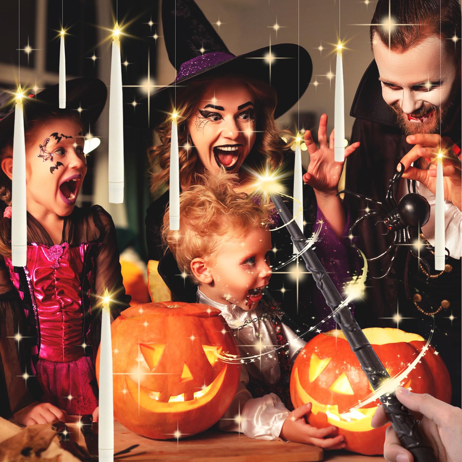 MeYuxg schwebende Kerzen mit Zauberstab, 12 Stück Fliegende Kerzen Flackernde Floating Candles LED Stabkerzen Schwimmkerzen für Halloween Weihnachten Hochzeit Party Deko