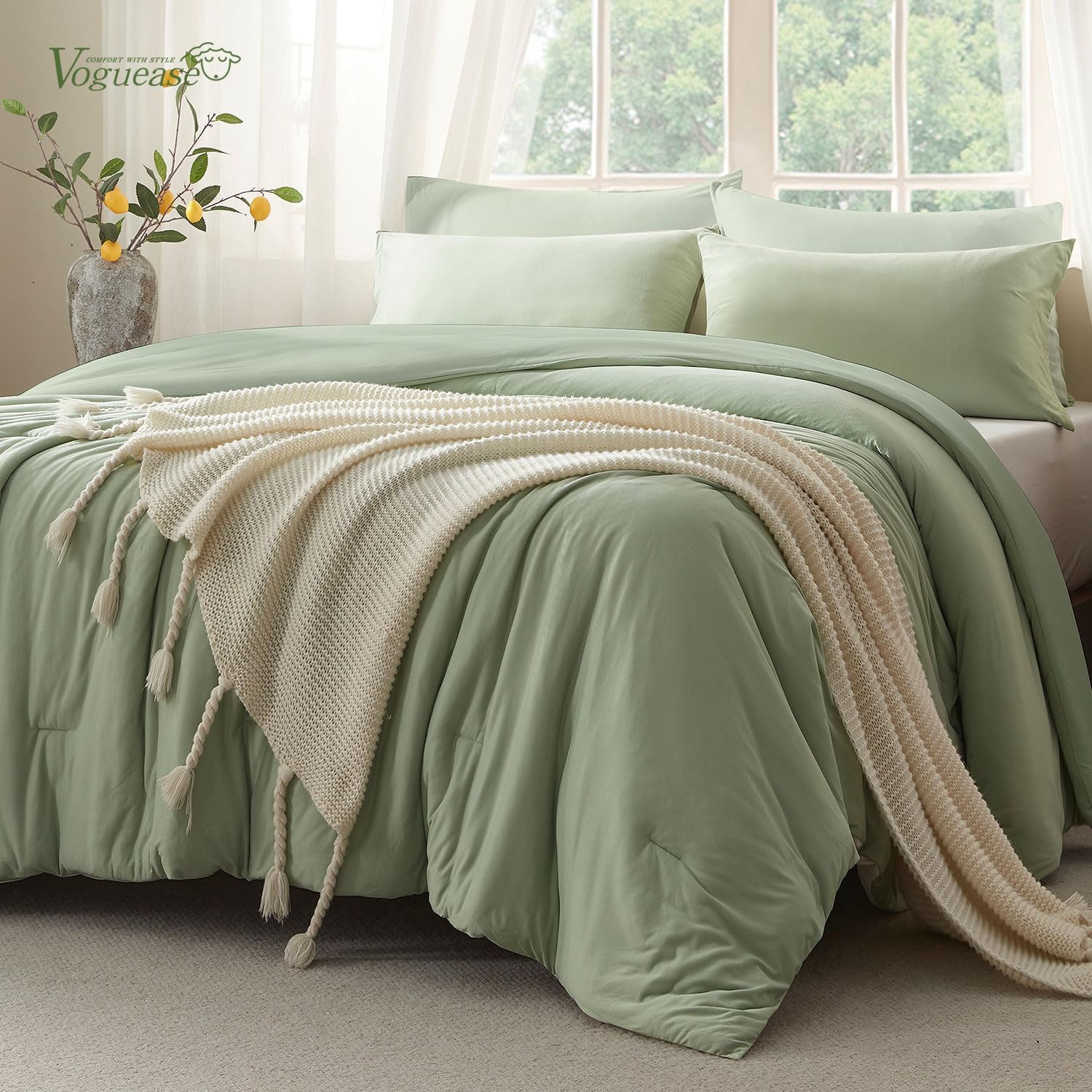 King Size Comforter Set, Comforters King Size Luxury Ultra-Soft Jersey Knit Bedding Sets, Sage Green Lightweight Down Alternative Bed Comforter for All Season, 3 Piece Bedding Set