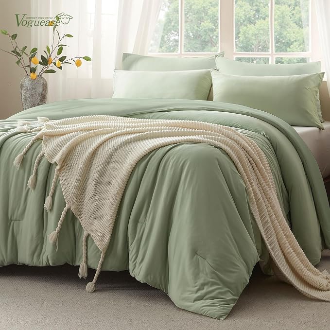 Queen Comforter Set, Comforters Queen Size Luxury Ultra-Soft Jersey Knit Bedding Sets, Sage Green Lightweight Down Alternative Bed Comforte Queen for All Season, 3 Piece Bedding Setrey