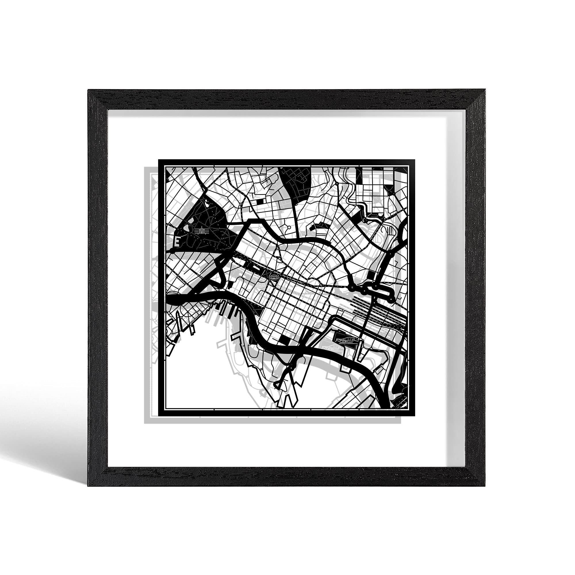 O3 DESIGN STUDIO Oslo Paper Cut Map framed, Black map, Black frame, 23x23 cm, Gift Boxed, 2 background color, self-changing, Paper Art — image 1