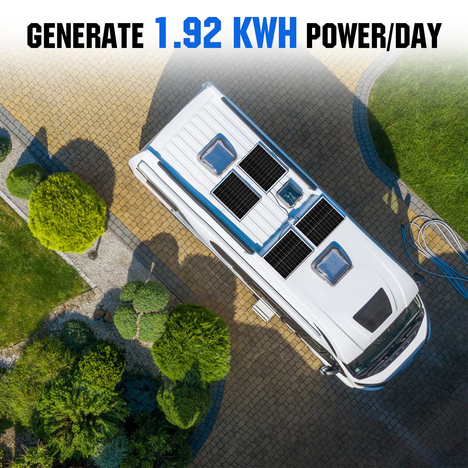 ECO-WORTHY 2 kWh Solpanelsystem med växelriktare 480 W 12 V Solpanelssats för eloberoende husbilar: 4 stycken 120 W solcellsmodul 60 A laddningsregulator 1100 W DC 12 V AC 220 V solinverter.