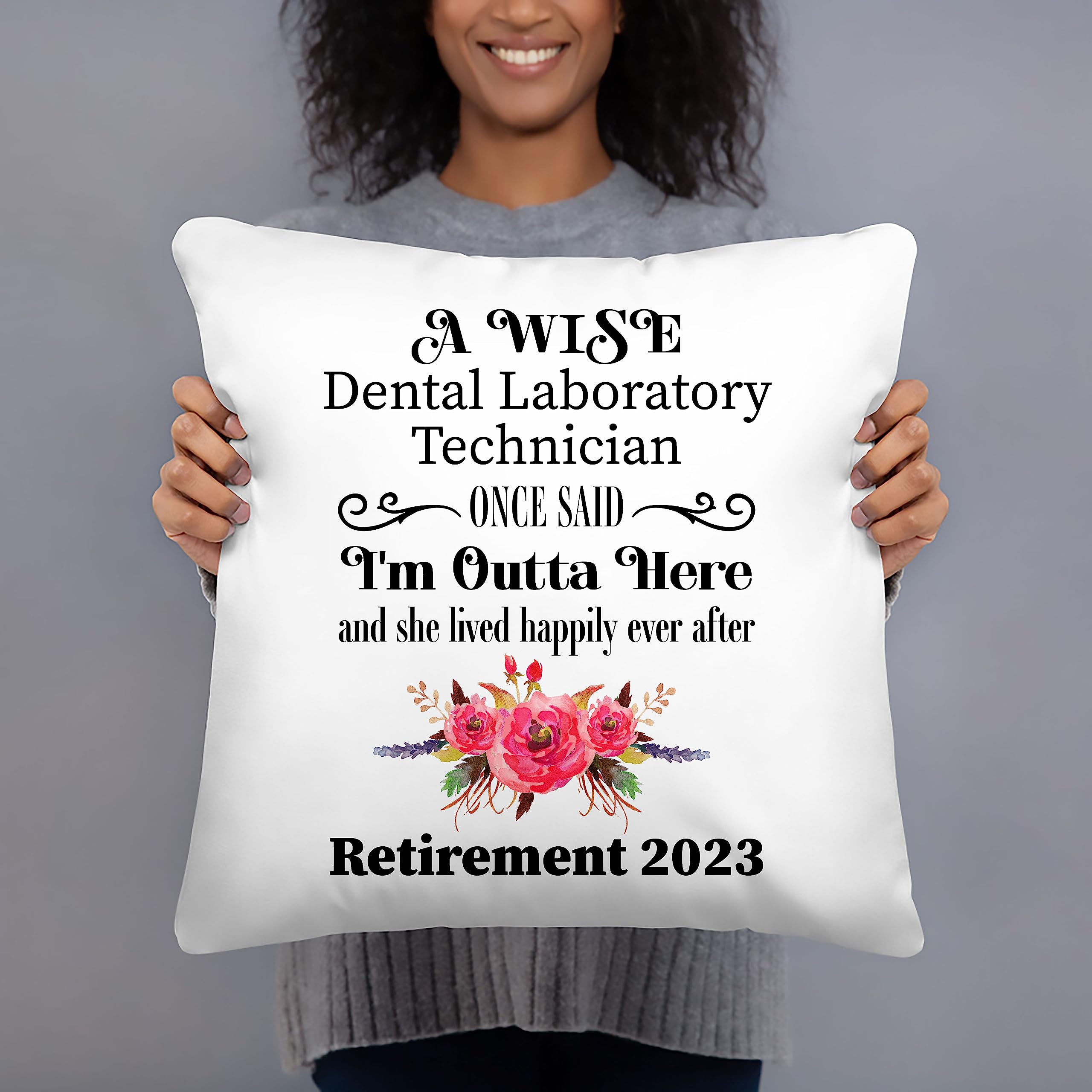 Dental Laboratory Technician Retirement Gifts Throw Pillow for Women 2023 - Happy Retired Boss from Coworker - Farewell - Cover with Insert 18x18 - Case and Stuffing with Zipper