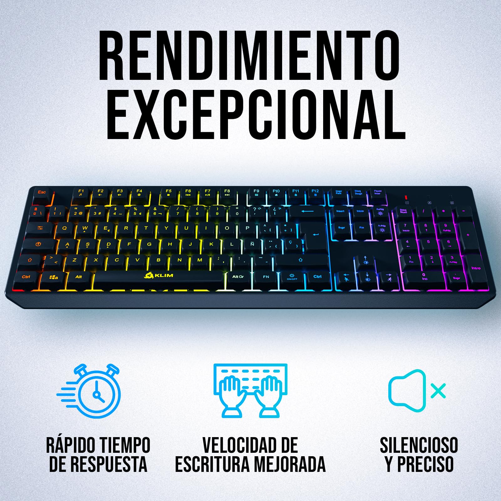 KLIM™ Chroma Spain Tastiera Gamers QWERTY Wireless - Ad alte prestazioni - Tastiera senza fili illuminata Cromatica Gaming Nero RGB PC Windows Mac PS4 Xbox One [ Nuova Versione]
