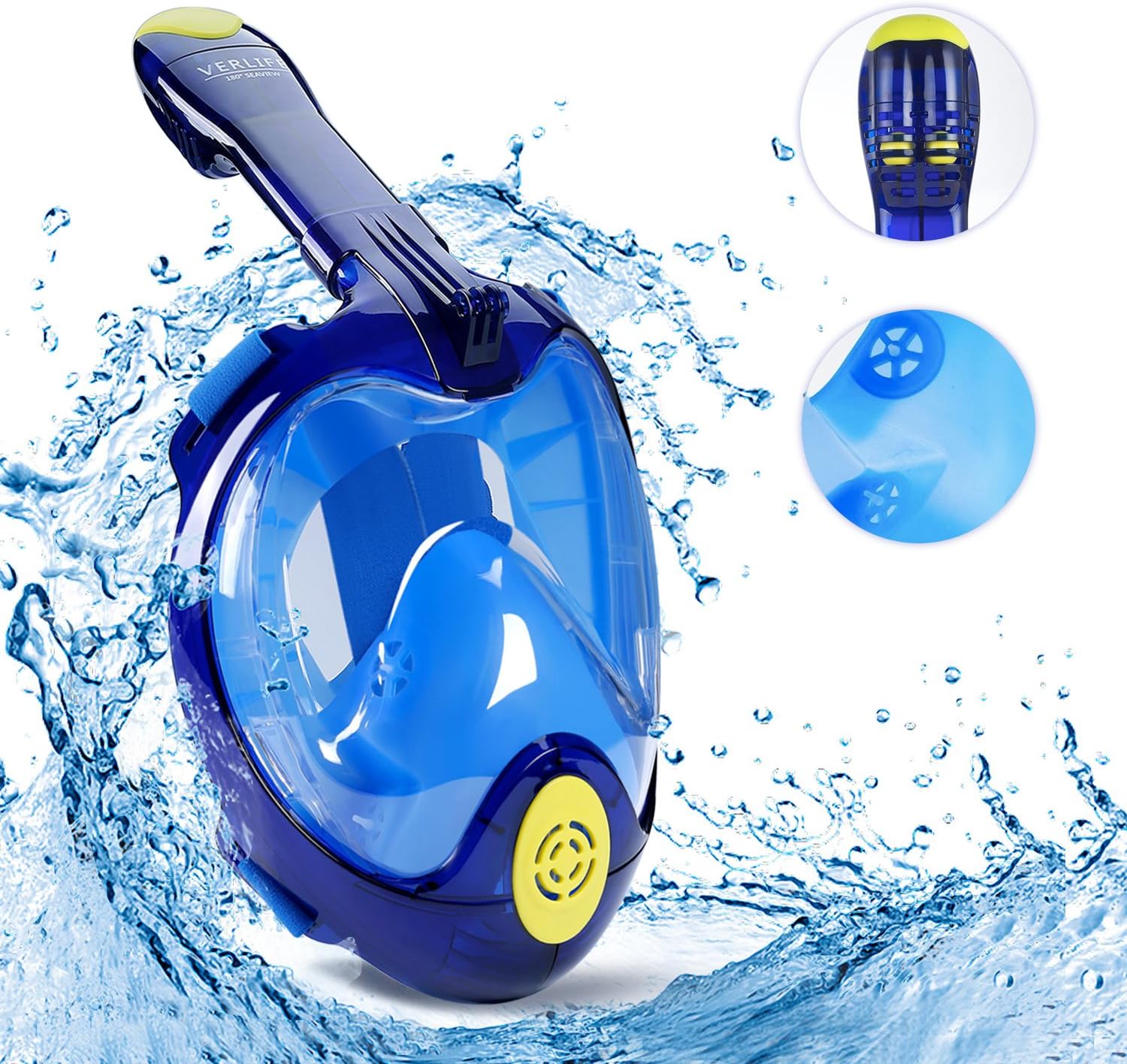 VERLIFE Snorkel Mask Full Face 180° Panoramic View with Anti-Fog Anti-Leak Design, 2018 Newest Generation Ultra-Wide Upgraded Free Breathing GoPro Compatible Snorkeling Mask for Adults and Kids