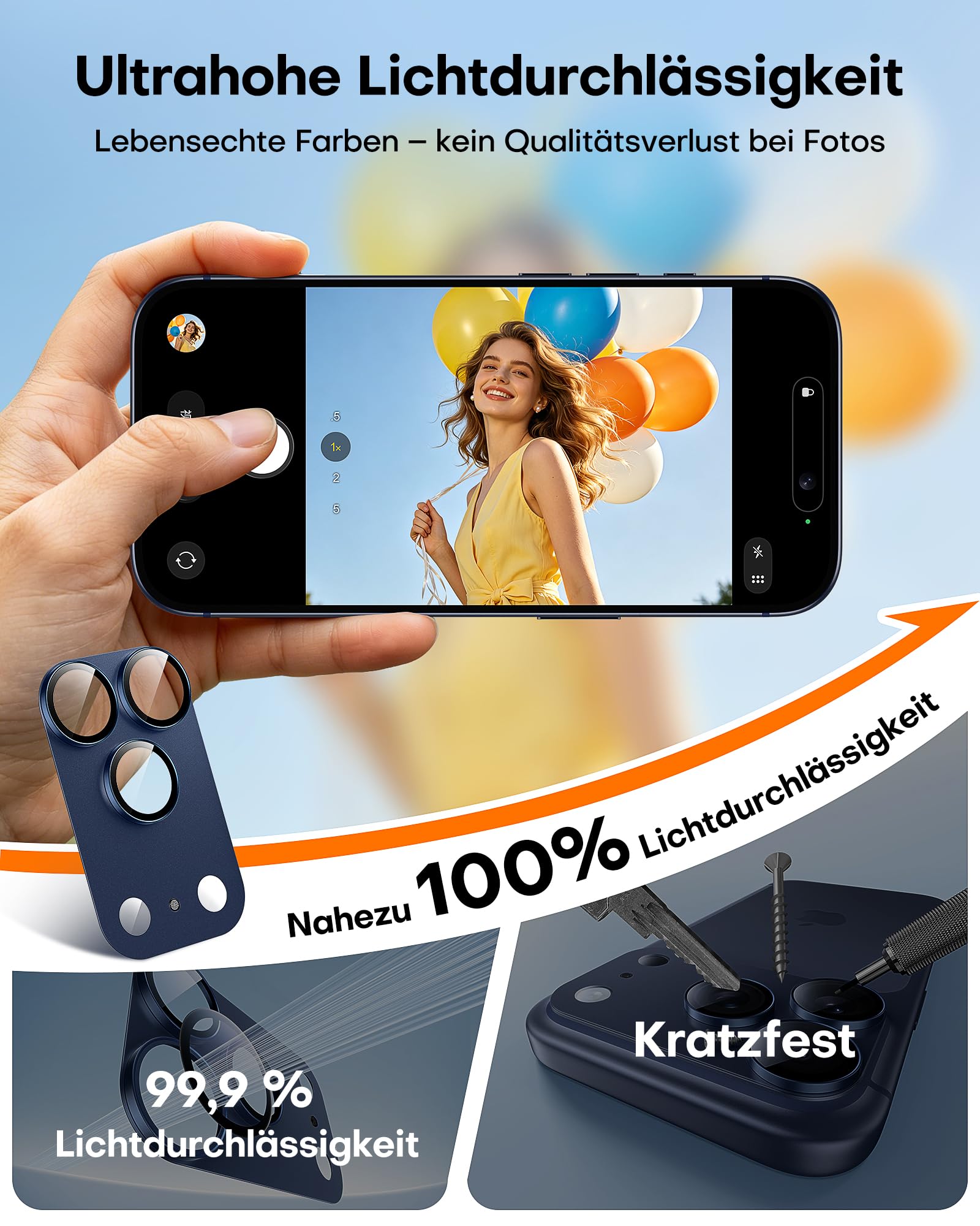 TAURI 2 Stück Kameraschutz für iPhone 17 Pro 6,3", 9H Gehärtetes Glas, Platte aus Aluminiumlegierung Matt, Kratzfestes Kamerafolie, Kamera Linse Schutzfolie - Tiefblau