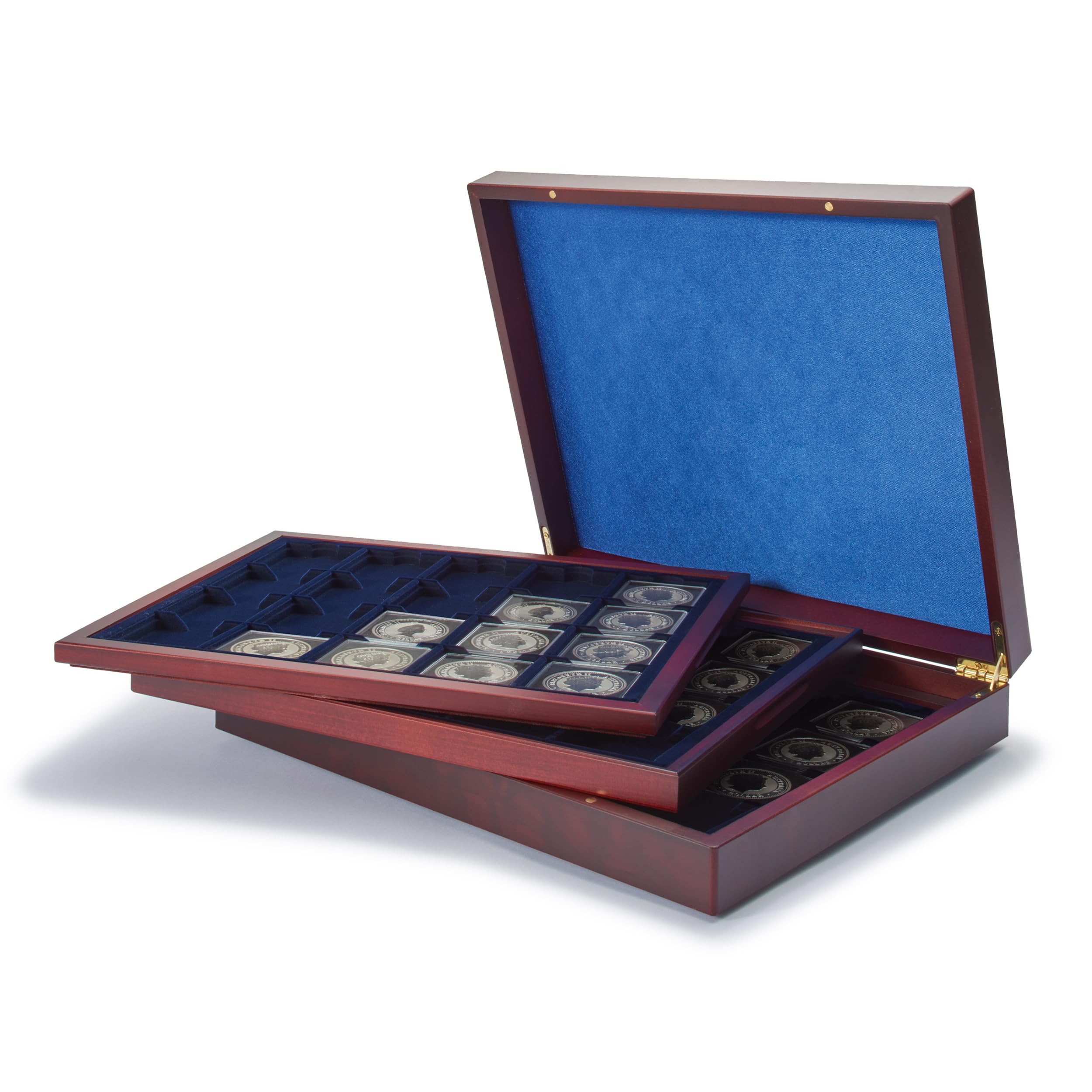 Leuchtturm 304747 VOLTERRA DE Luxe - cassetta per monete con 60 campi - capsula QUADRUM/cornice per monete 50x50 mm - color mogano