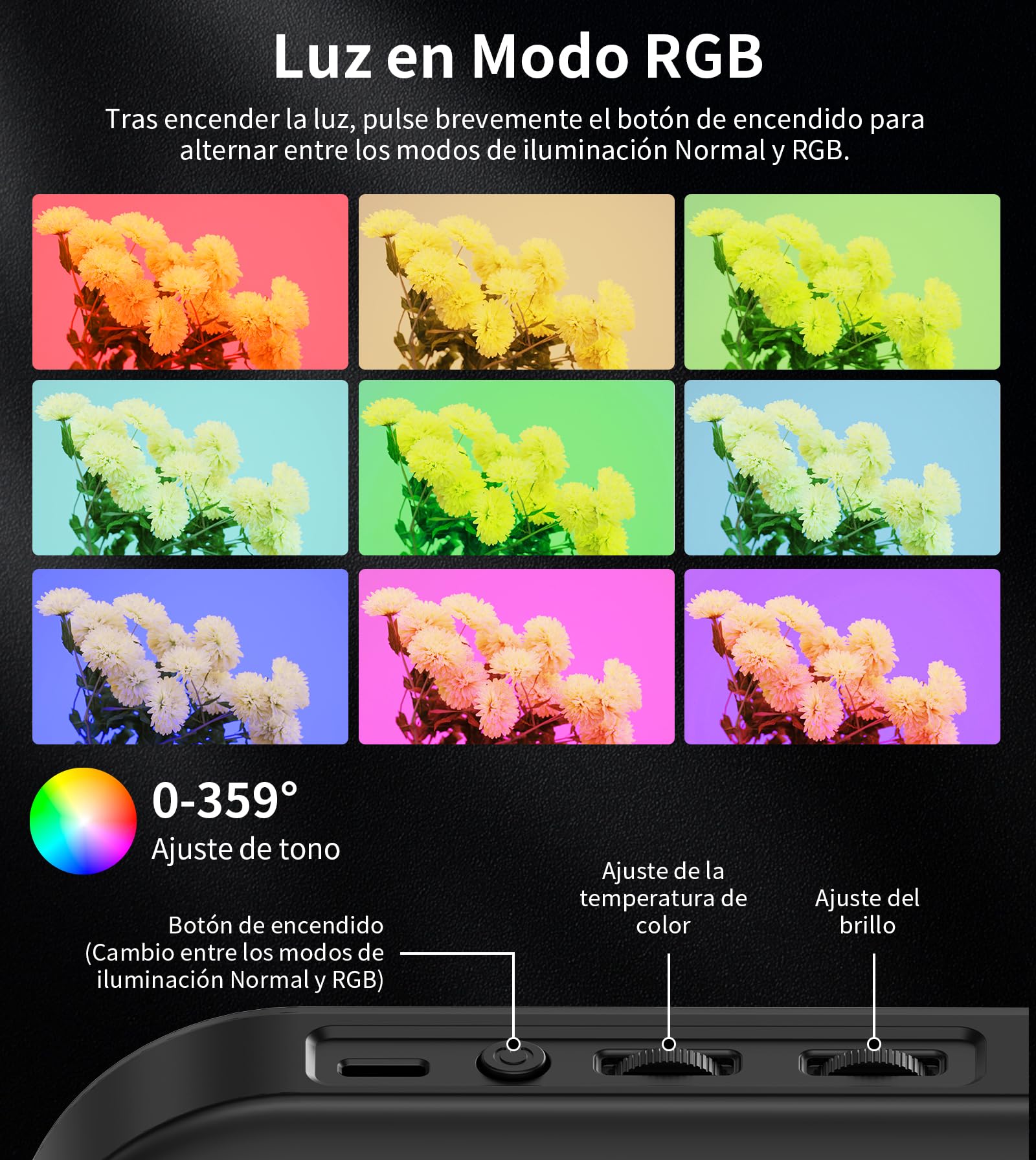 TONEOF Luz Selfie Portátil Recargable,Versión Magnética RGB con MiniTrípode | Luz magnética RGB multifunción, compatible con Magsafe, apta para vídeo, fotos y grabación con teléfonos móviles