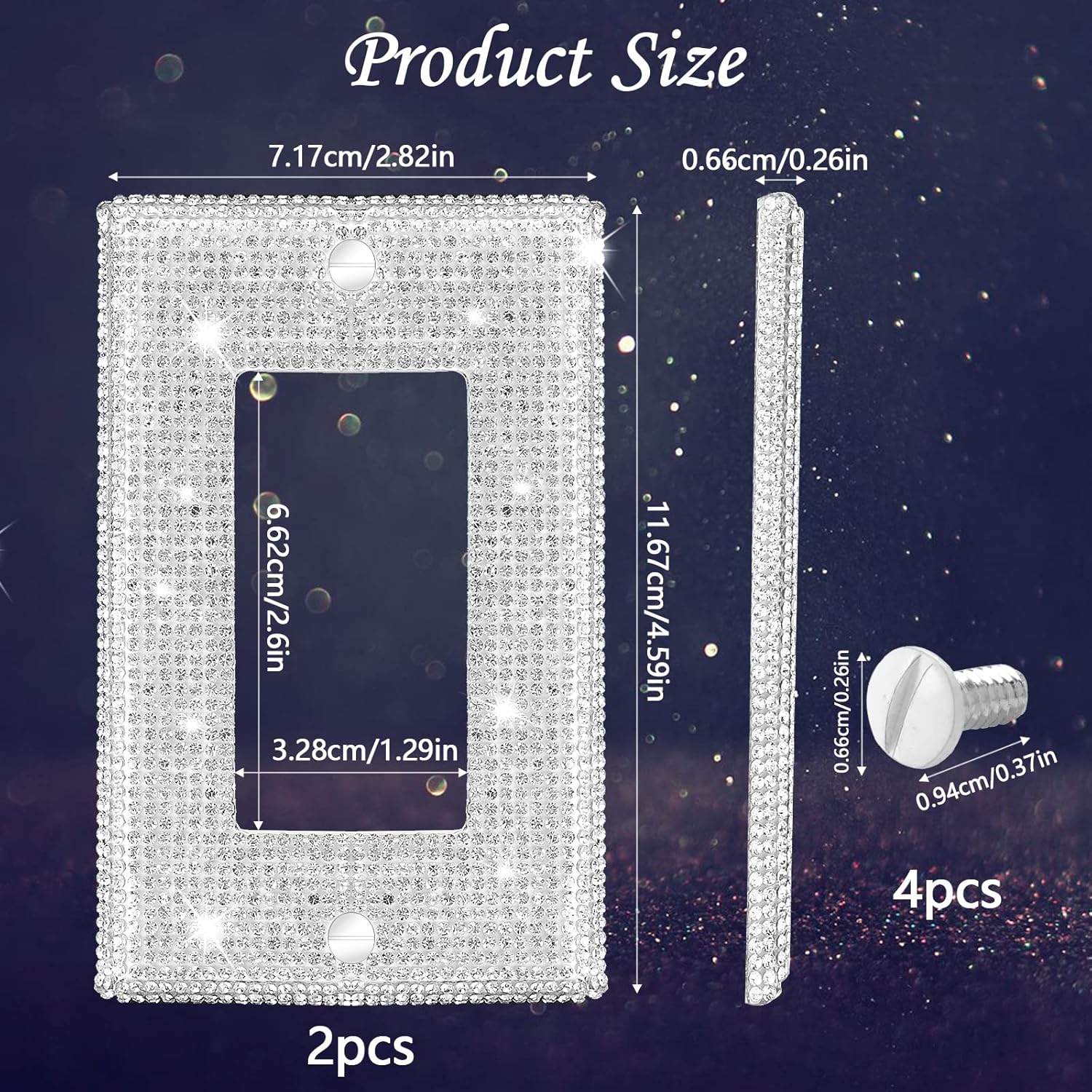 2 Pcs Silver Rhinestones Light Switch Cover,Silver Shiny Crystal Wall Plates Bling Decorative Wall Plate Single Toggle for Kitchen,Bedroom
