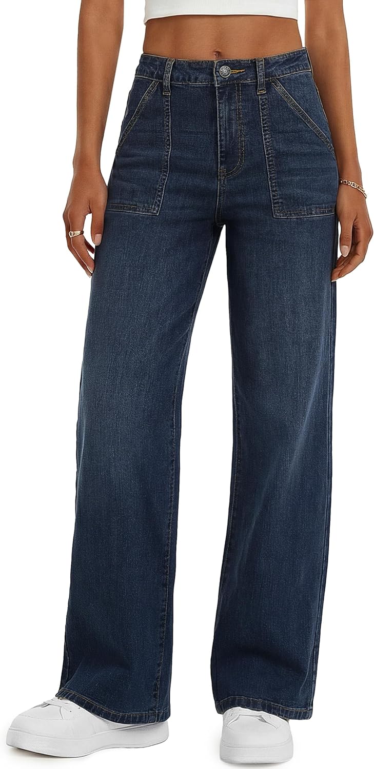 YUCOLEN Straight Leg Jeans for Women High Waisted Jeans Loose Wide Leg Stretchy Denim Pants with Pockets Fashion - Image 2