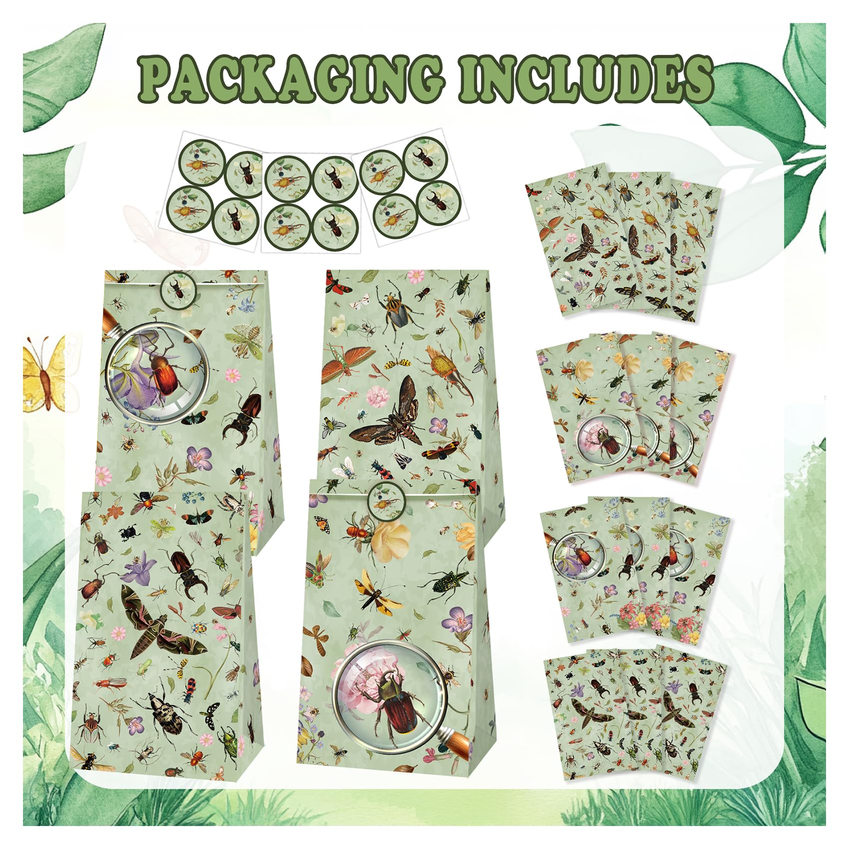 POMNUG 12 Pack Bug Party Bags Insect Gift Bags Candy Bags Goodie Bags Treat Bags for Bug Party Supplies with 12 Stickers - Image 2