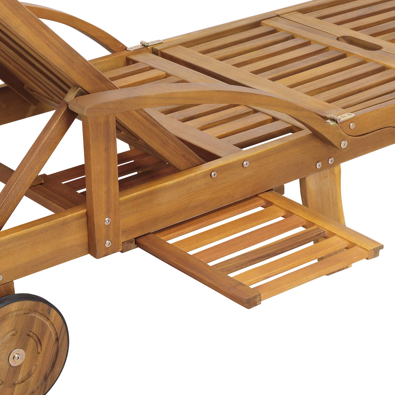 CASARIA® 2x Tumbonas Plegables Exterior Madera Acacia Silla Reclinable Jardín Respaldo Ajustable Reposabrazos Mesa Extensible 2 Ruedas Resistente Intemperie Carga 160Kg