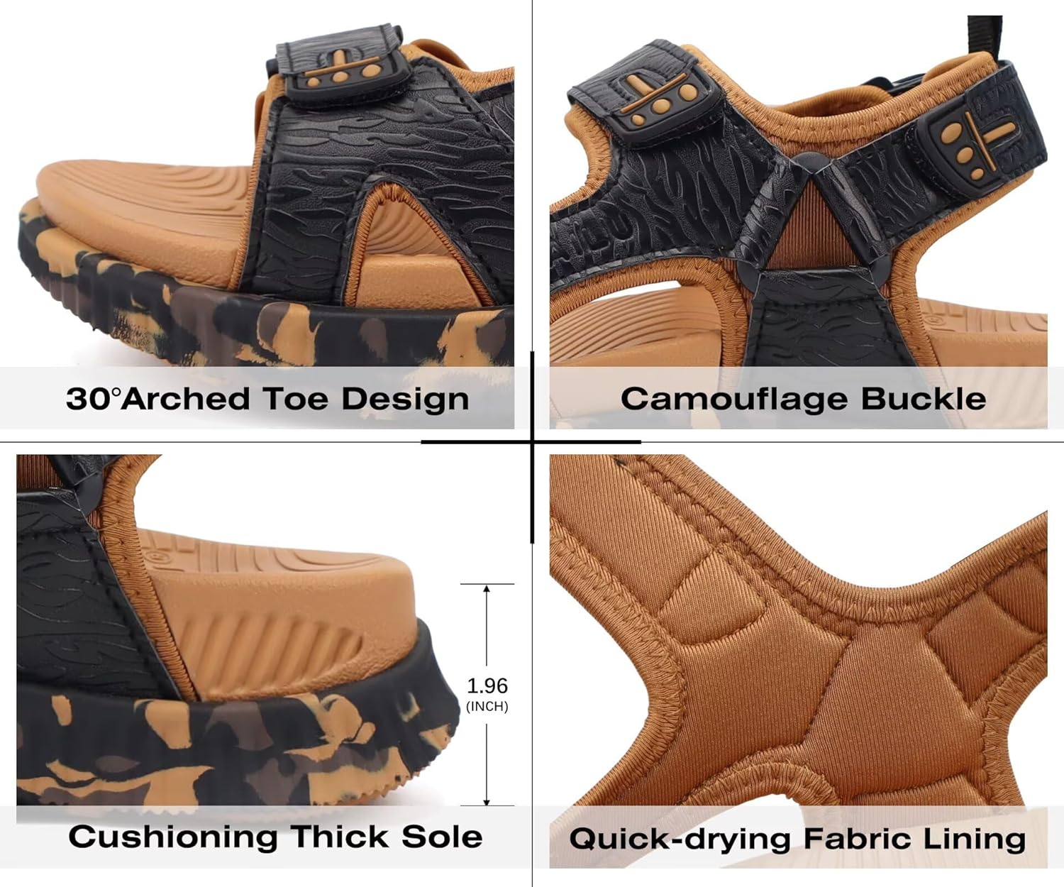 KuaiLu Men’s Orthotic Sandals Comfortable Arch Support Foam Cushion Hiking Walking Sandles Fashion Camouflage Adjustable Sport Recovery Athletic Shoes For Man Urban Outdoor - Image 6