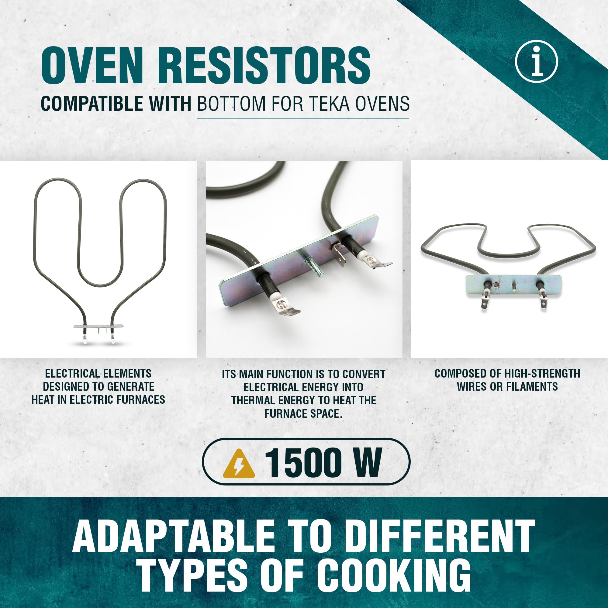 DOJA Barcelona | rezystor ogrzewania dolnego, kompatybilny z piekarnikiem Teka, 1 opakowanie, element grzejny do piekarnika H6049_A, 220 V-1500 W, 307 x 266 mm, akcesoria do piekarnika, blacha do