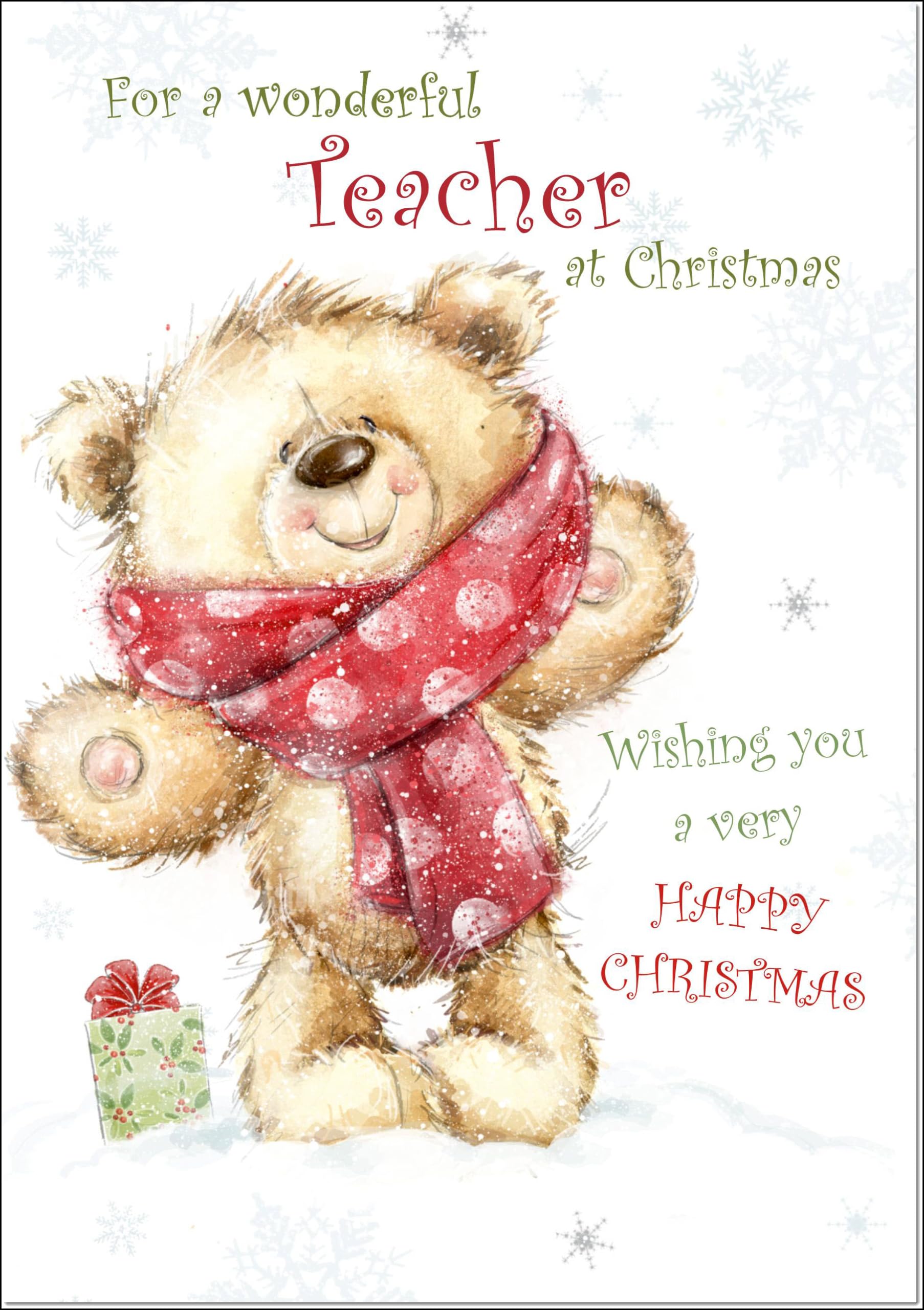 doodlecards Teacher Christmas Card Teddy Bear With Red Scarf Large A4 Size Christmas Card for Teacher with Plain Envelope — image 1