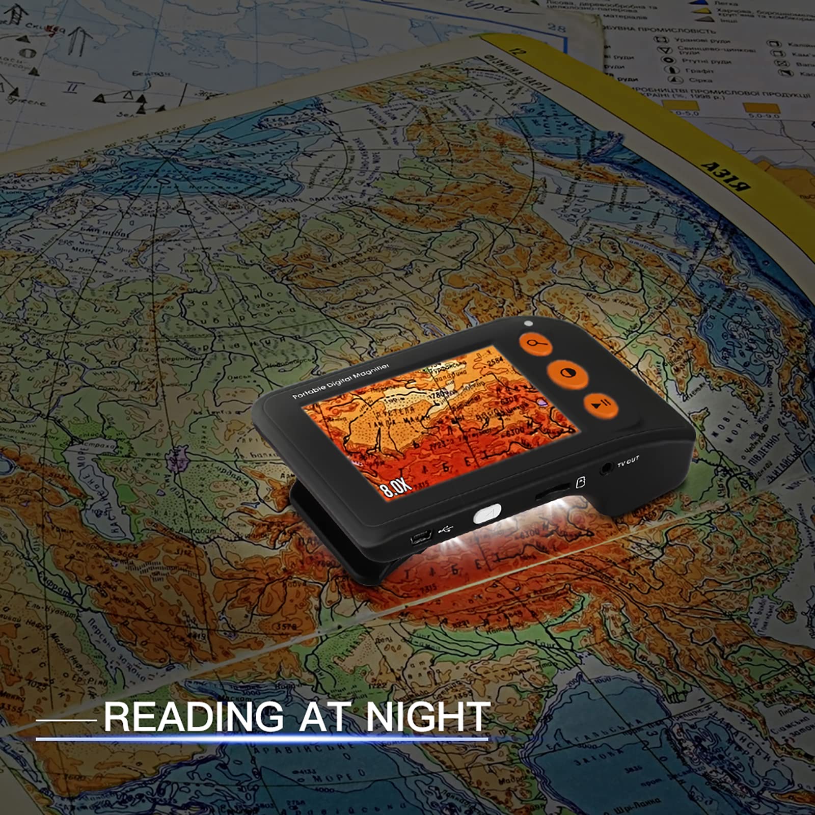 Lupa electrónica de ayuda de lectura con zoom 2X-25X y 8 modos de color, salida AV/TV para baja visión, daltonismo, lectura, escritura, visualización de mapas y libros