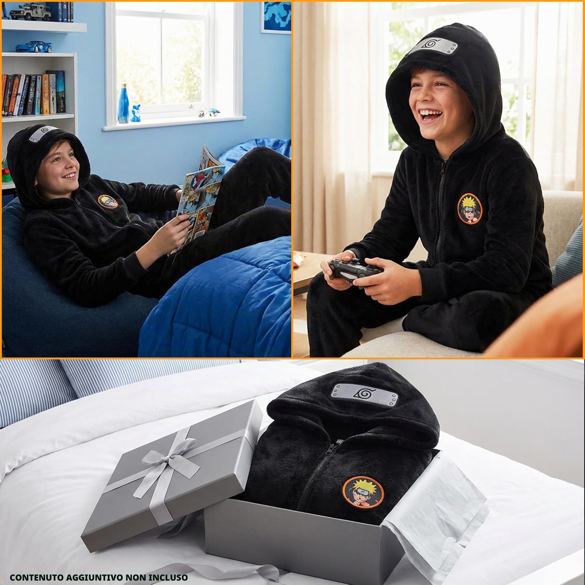 Get Trend Naruto Tuta Intera Bambino Adolescenti, Pigiama Intero con Cappuccio, Abbigliamento da Casa Anime, Regalo Ragazzo