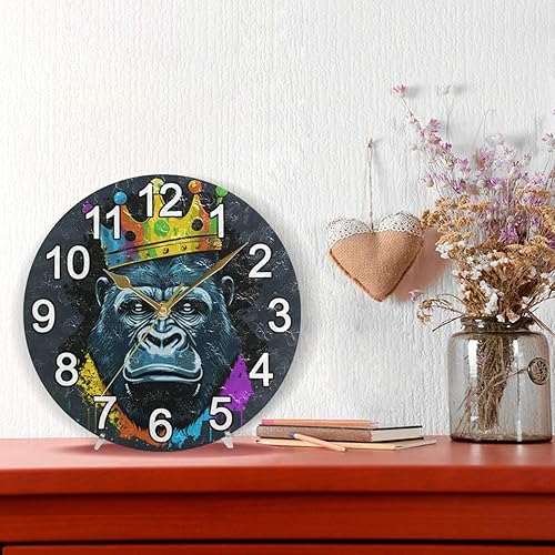 Miniatura 2 de BOENLE Gorilla - Reloj de pared silencioso sin tictac con corona, reloj de cocina grande, funciona con pilas, 10 pulgadas para decoración de sala de