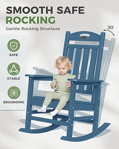Miniatura 4 de Oversized Rocking Chair Outdoor, High Back Porch Rocker Chair, HDPE All Weather Resistant Rocking Chairs for Patio, 380lbs Weight Capacity, Navy Blue
