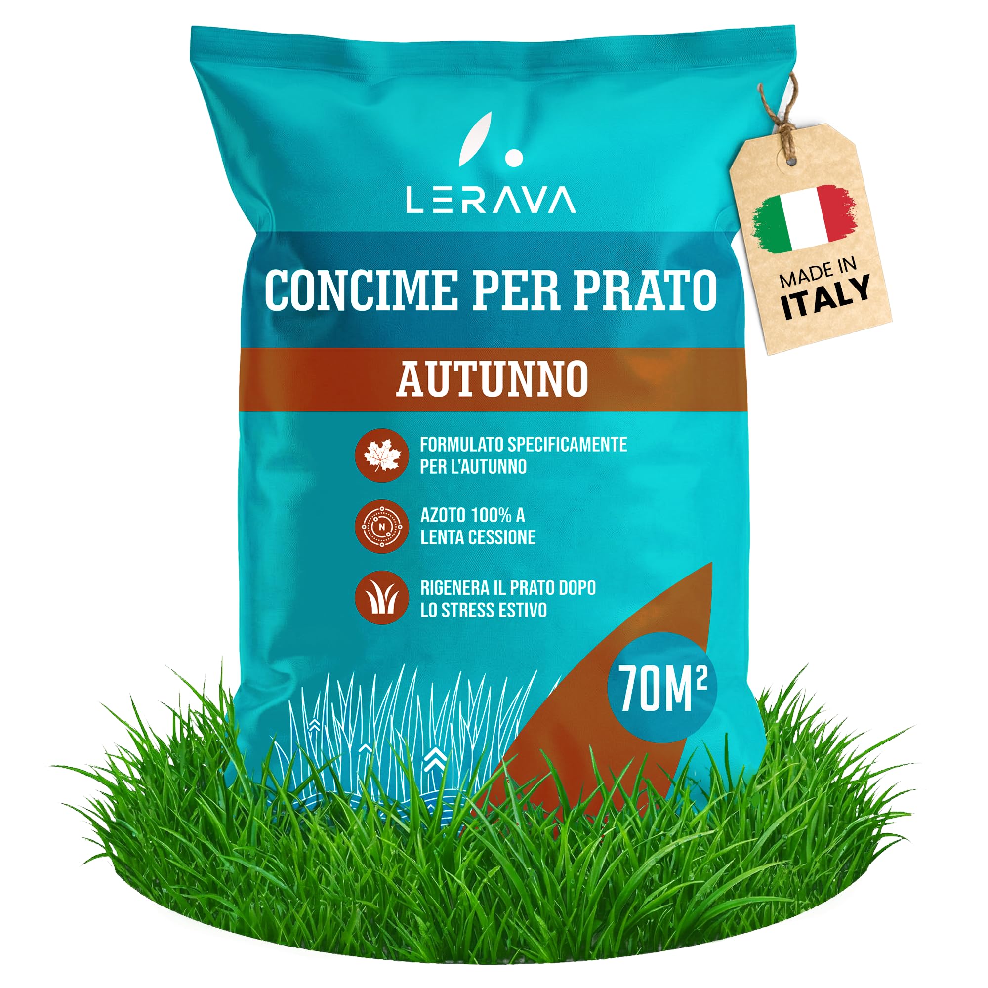 LERAVA® Concime Prato Autunno (70 m²) - Azoto Che Rigenera Dopo l'Estate