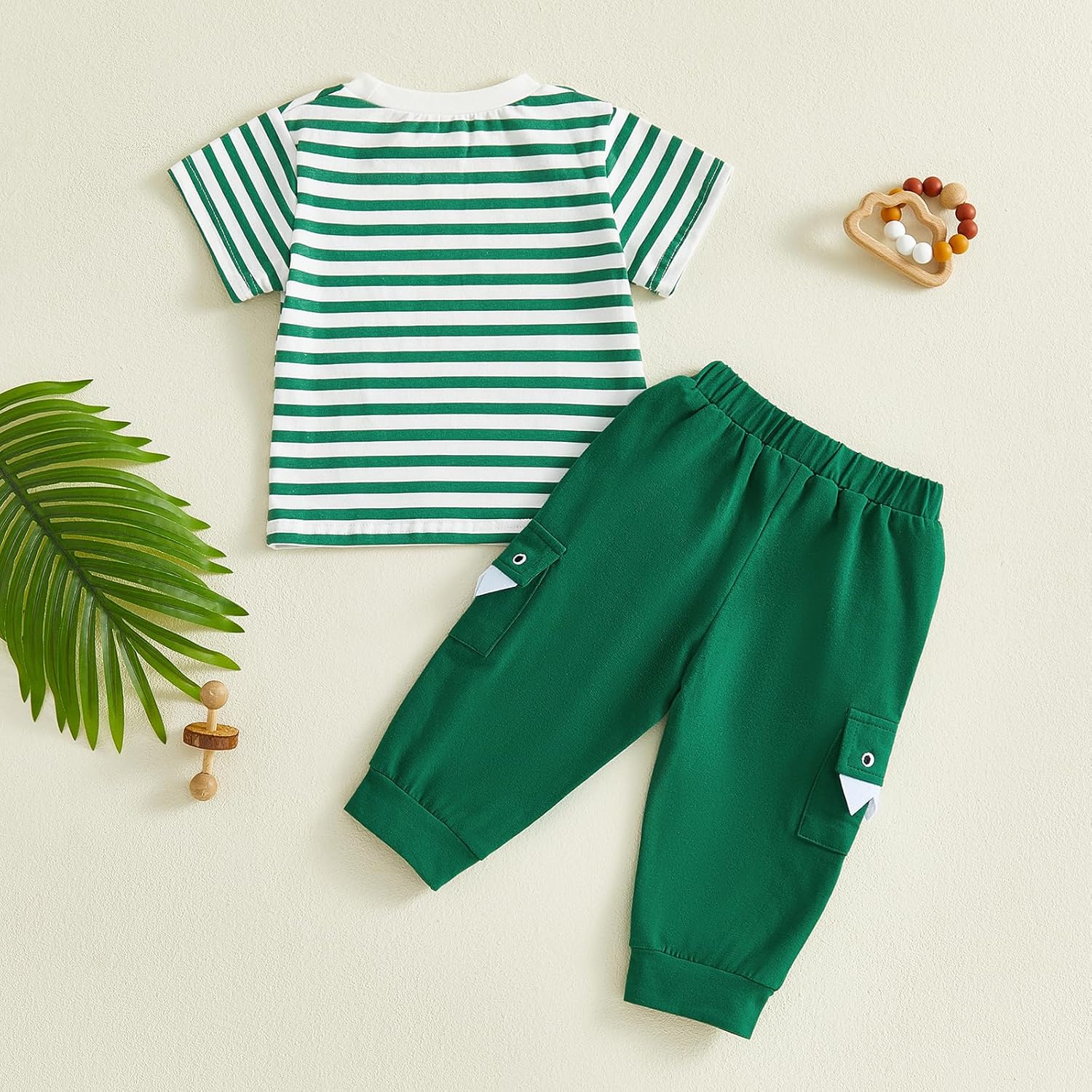 Toddler Baby Boy Summer Outfit Dinosaur Striped Short Sleeve Shirt Matching Pocket Pants Set Boys Clothes Outfits - Image 8