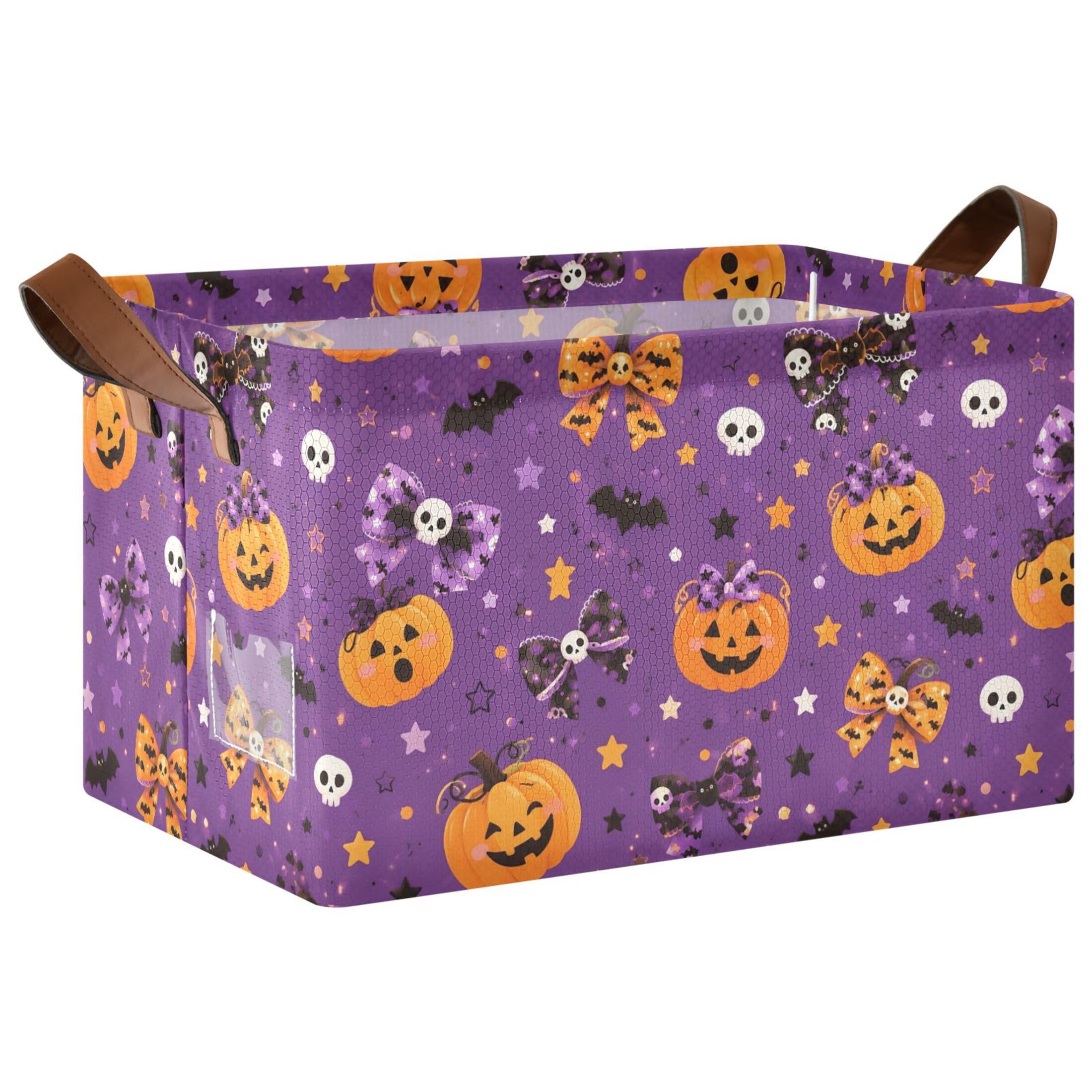 Kutsu Pumpkins Foldable Storage Basket Collapsible Bin With Handles For Shelves