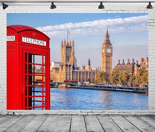 Miniatura 1 de BELECO Telón de fondo de tela de 8 x 6 pies de Londres Big Ben, casa del Parlamento de Inglaterra, cabina de teléfono roja, puente de Westminster,