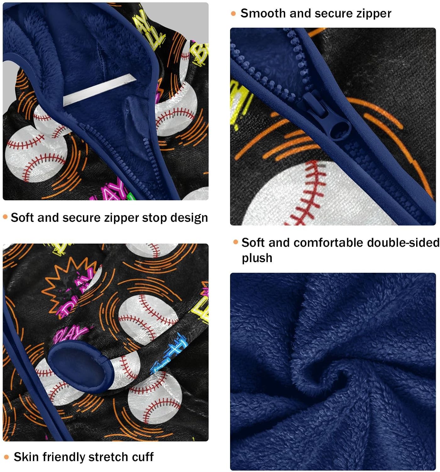 Baseball Pattern Toddler Soft Jackets Children Plush Coat Navy Blue Fall Baby Boys Clothes