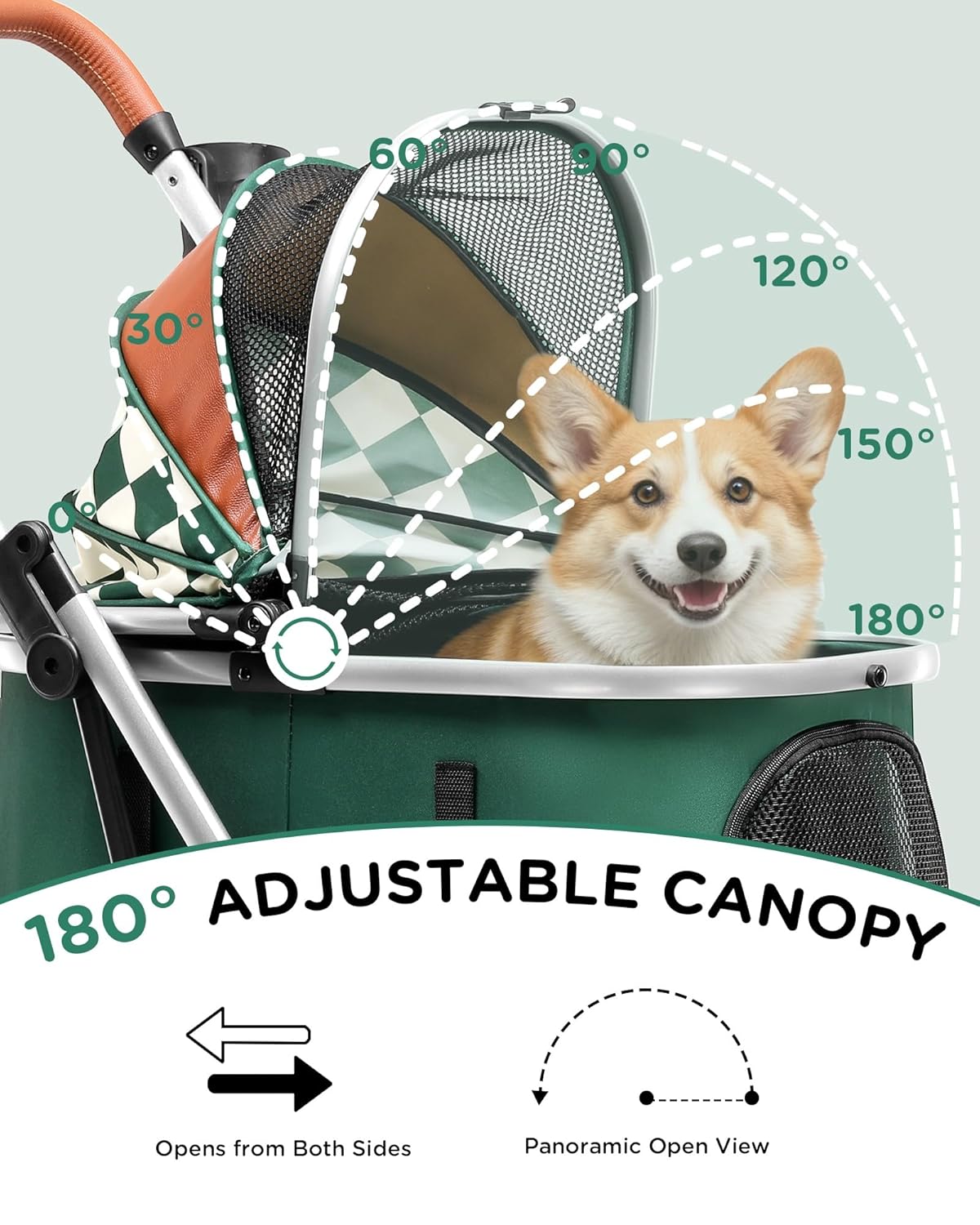 GTPLAYER Pet Stroller for Dogs & Cats, 3-in-1 Foldable Pet Stroller with Detachable Carrier, 360° Swivel Front Wheels & Rear Brakes, Up to 45 lbs, Green