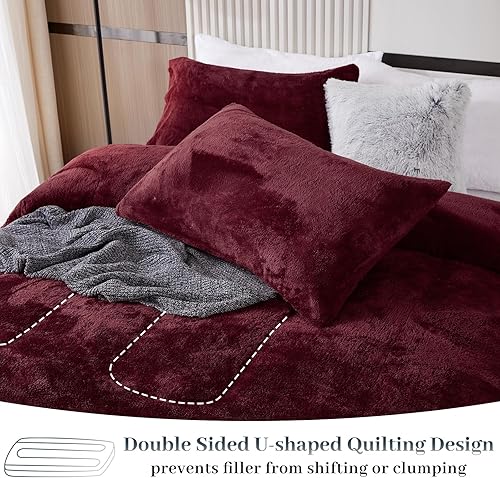 Miniatura 5 de YIYEA Juego de edredón de piel sintética tamaño King, edredón de felpa ultrasuave y esponjoso, juego de edredón coral tamaño King, juegos de ropa de