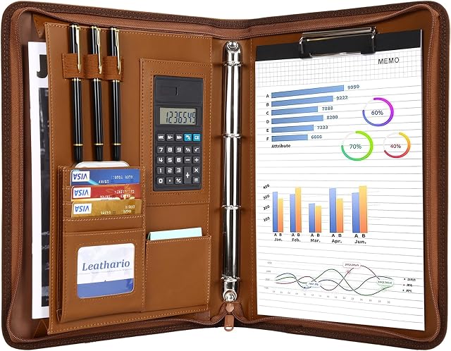 Leathario Leather Folder Business Conference A4 Portfolio Folder Padfolio Noted Case for Work School Visit The Leathario Store