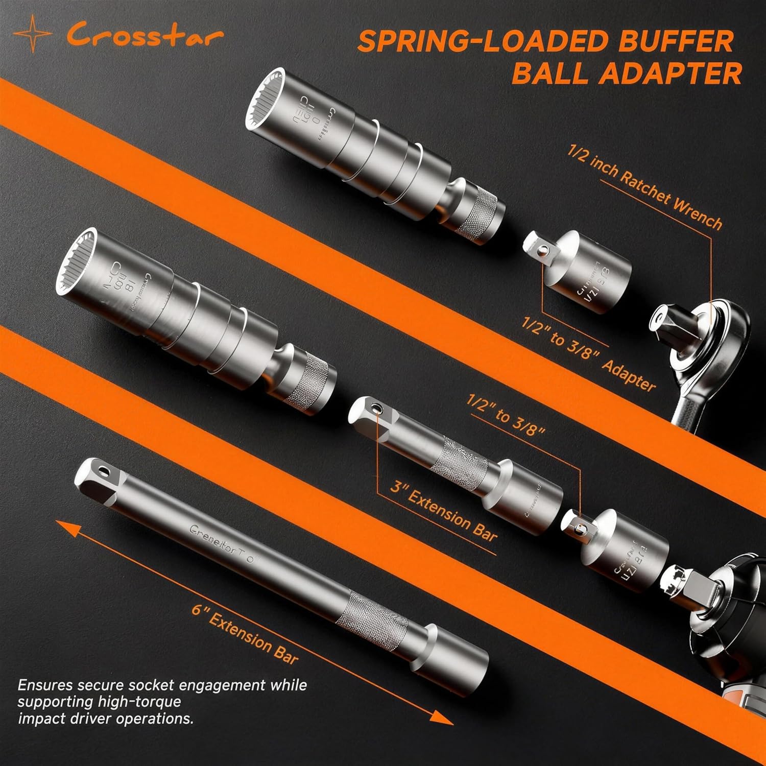 Crosstar 11PCS 3/8" Drive Magnetic Swivel Spark Plug Socket Set, CR-V Steel with 18mm/13/16"/14mm, 3" & 6" Extensions, Gripper & Foam Case - Pro Auto Tools