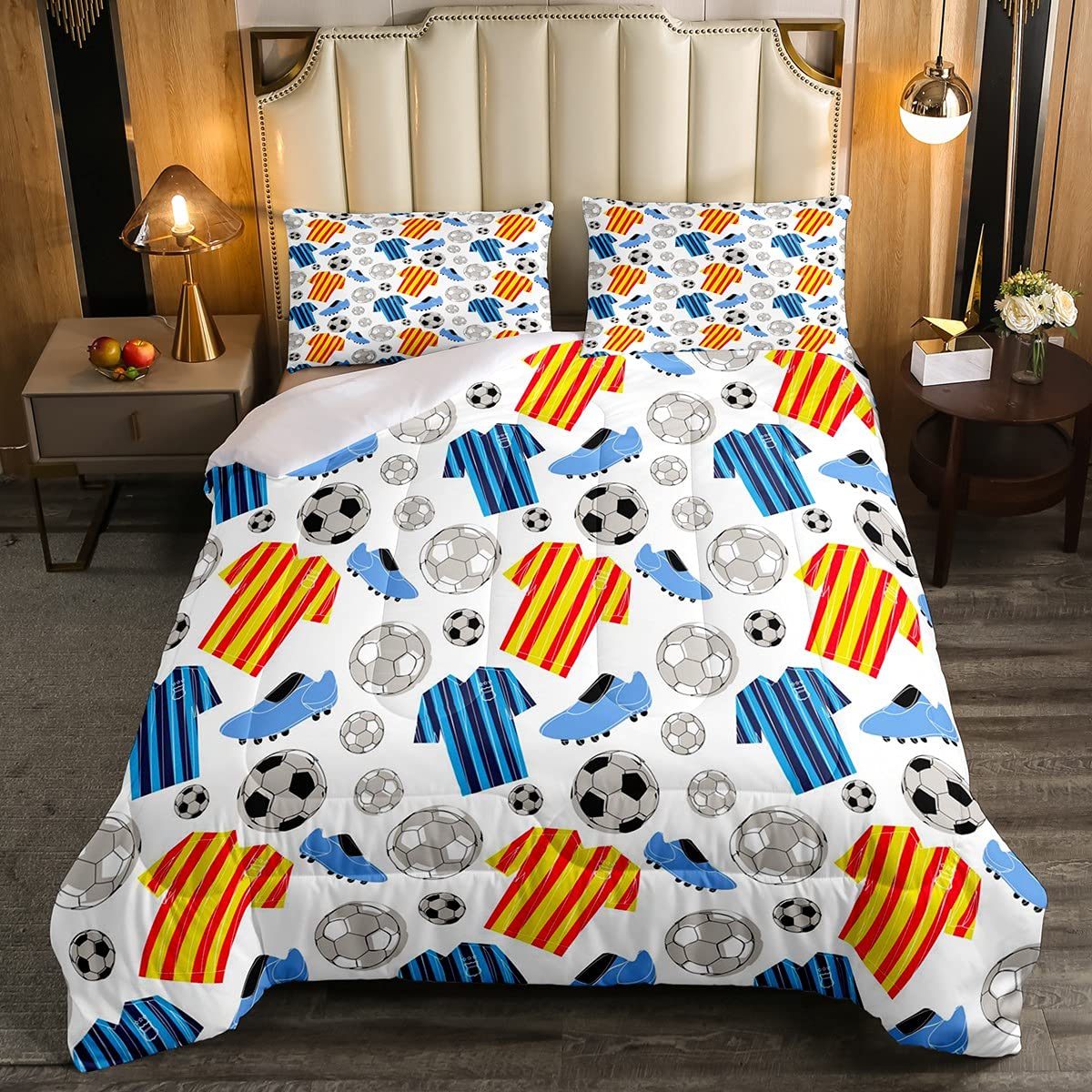 Loussiesd Football Duvet Insert/Quilt Teens Boys Sports Bedding Set Kids Cartoon Football Toy Soccer Comforter Gift for Football Player Fun Ball Games Design Down Comforter Double Size — image 1