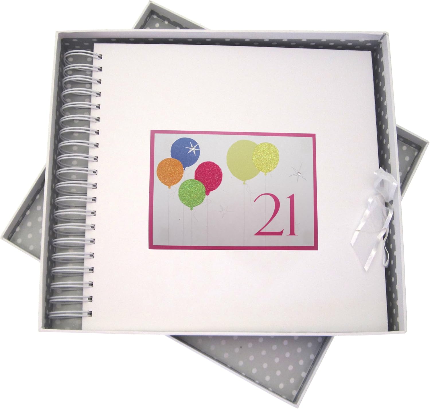 WHITE COTTON CARDS 21st Birthday, Card & Memory Book, Neon Glitter Balloons, 27 x 30 x 4 cm