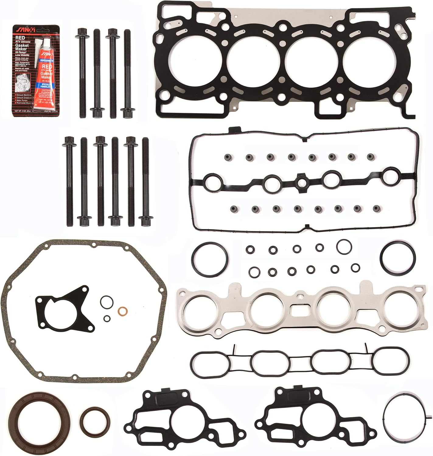 MA-4216925243 Full Gasket Set Head Bolts Compatible With/For 07-12 Nissan Sentra Versa Cube MR18DE MR20DE