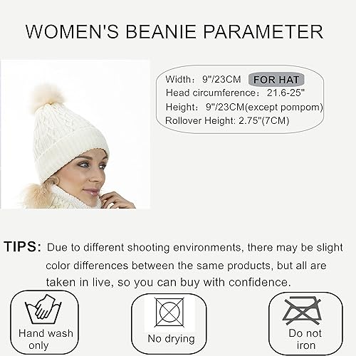 Miniatura 3 de Sombreros de invierno para mujer, gorro de punto con forro polar cálido, pompón de piel sintética extraíble