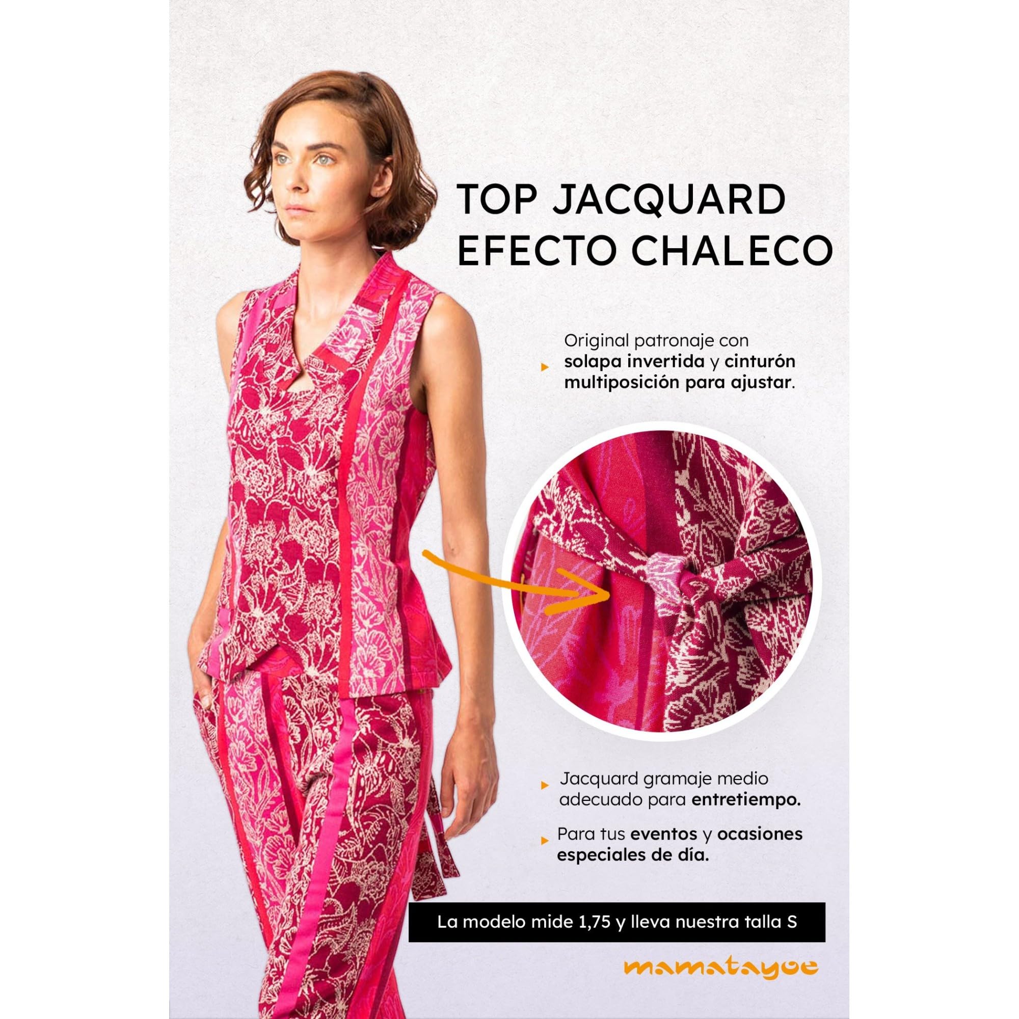 Mamatayoe Top Rummage para Mujer – Top Elegante de Jacquard Exclusivo Que simula un Chaleco Cerrado.