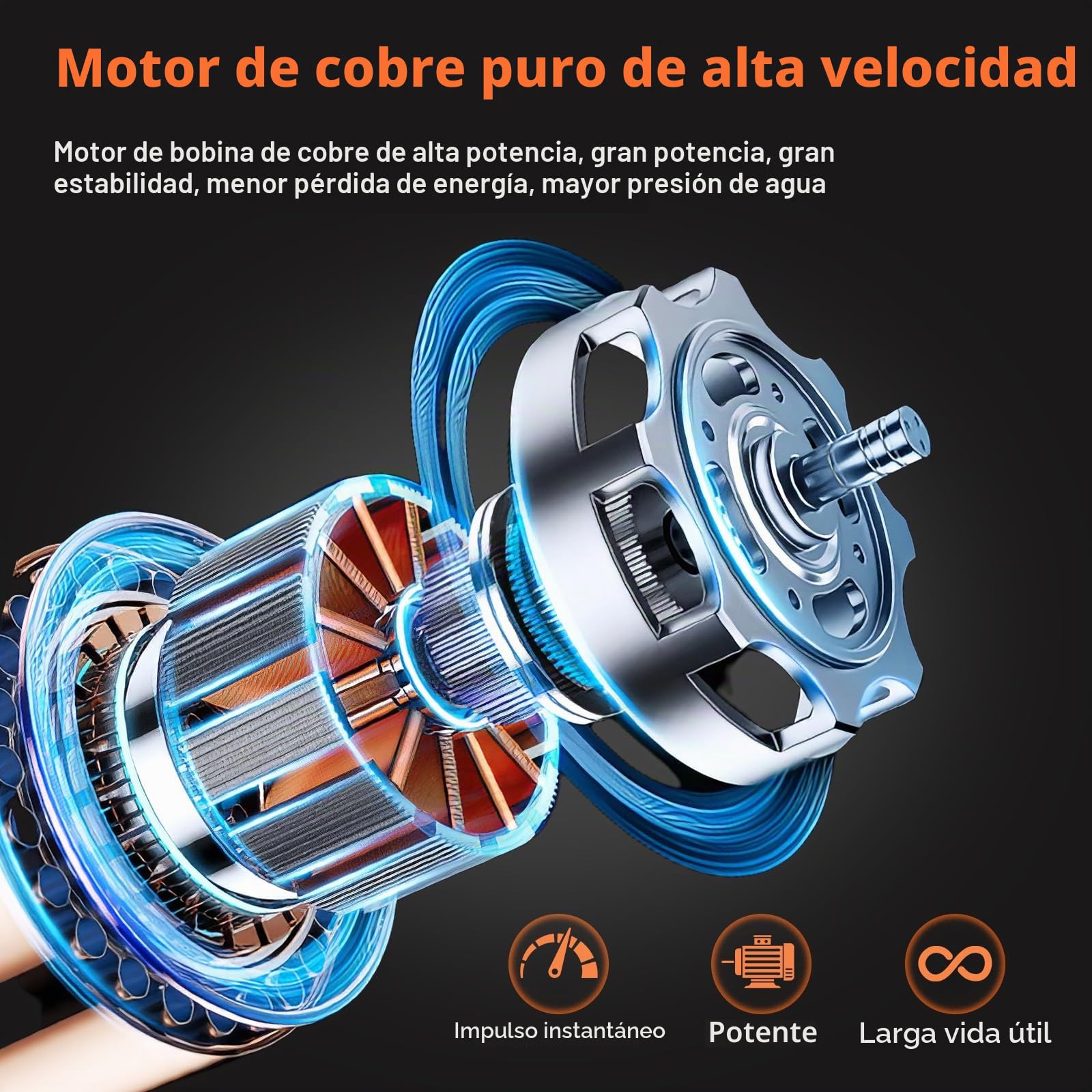 Limpiador de alta presión, 100 bar, 270 L/H, pistola portátil con 2 baterías de 3000 mAh, boquilla ajustable, manguera de 5 m para suelo de coche